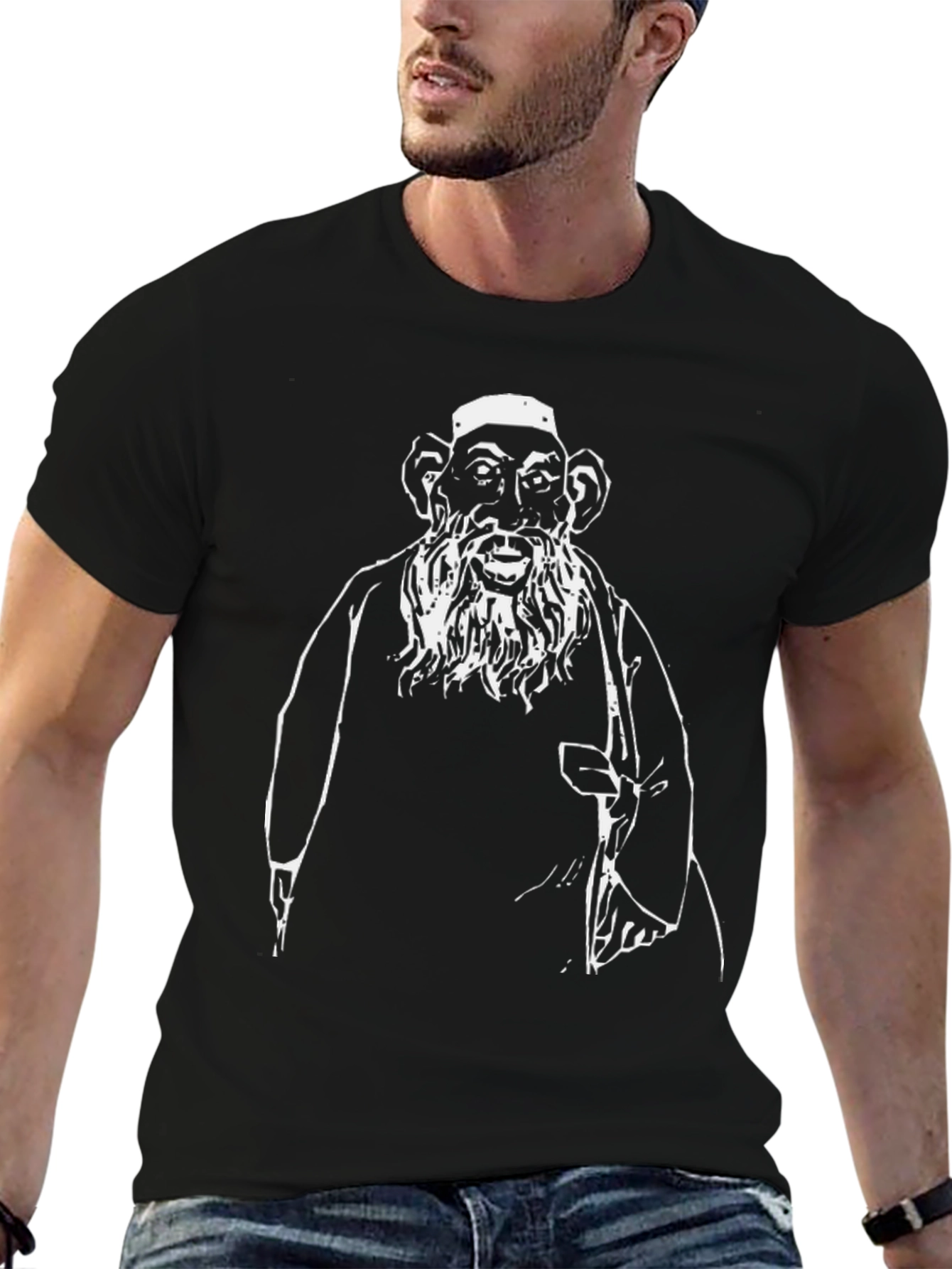 Unique Graphic Tee: Black T-Shirt with Old Man Design