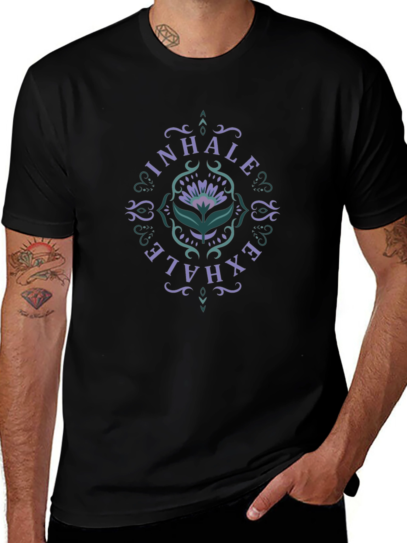Inhale Exhale Floral Graphic Black T-Shirt