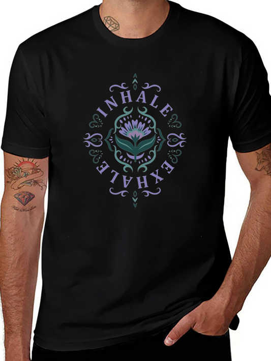 Inhale Exhale Floral Graphic Black T-Shirt