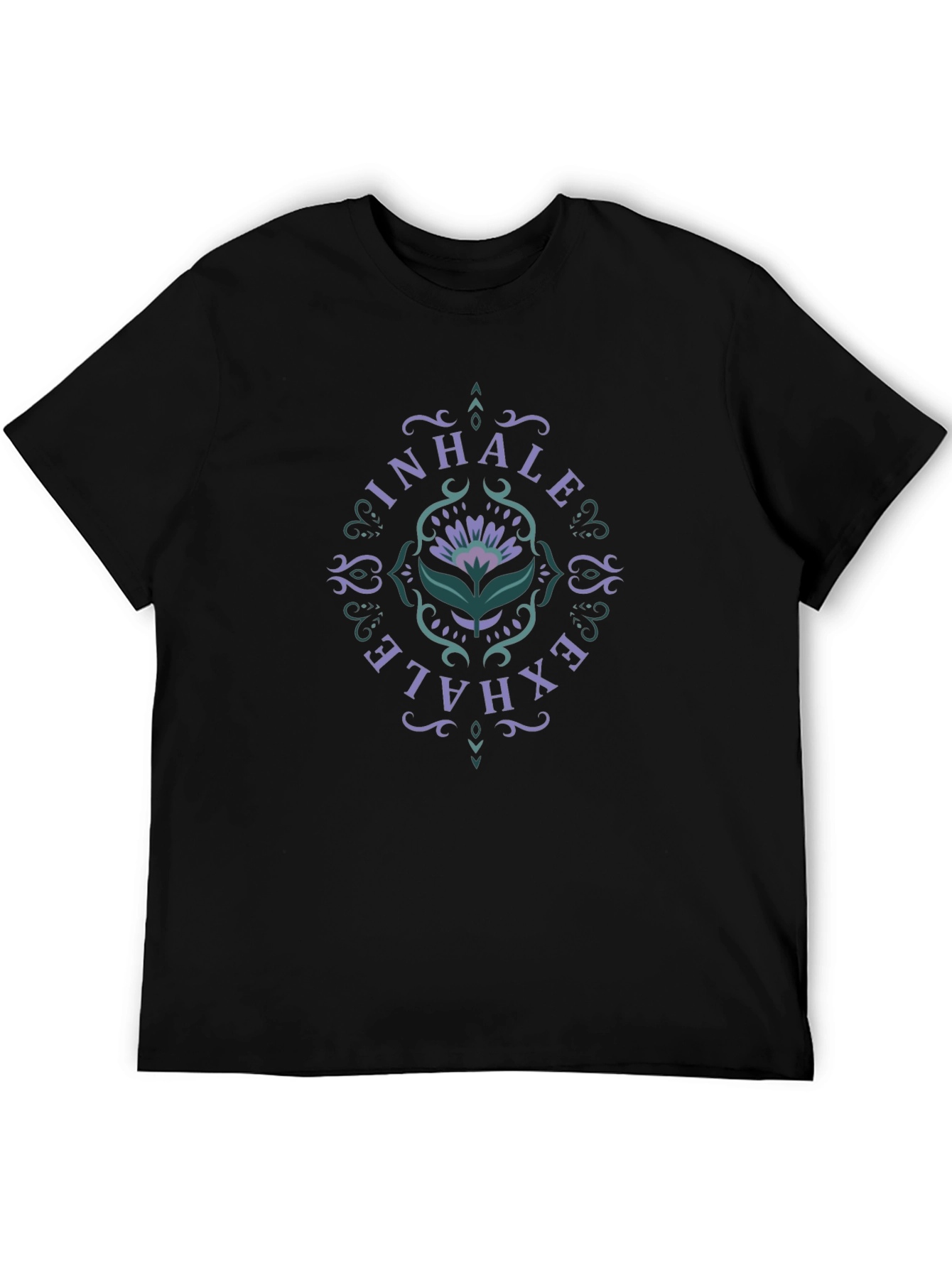 Inhale Exhale Floral Graphic Black T-Shirt