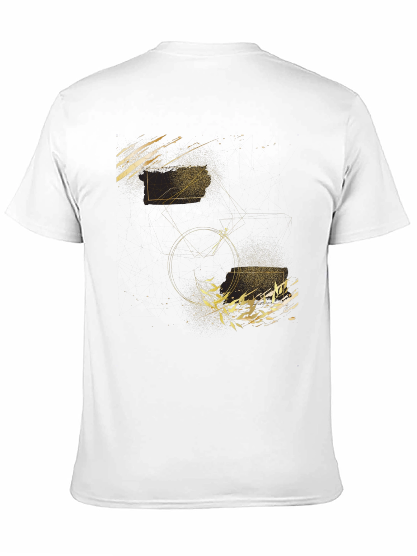 Abstract Geometric Gold Print Black T-Shirt