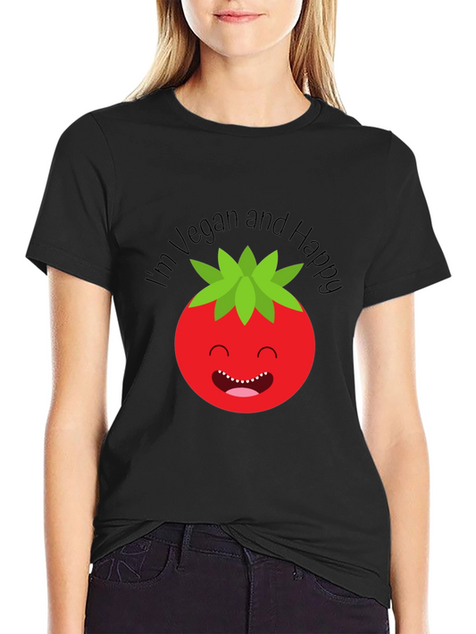Vegan Happy Tomato Graphic Tee - Soft Cotton