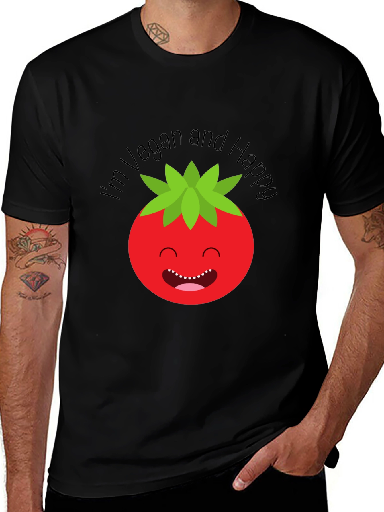Vegan Happy Tomato Graphic Tee - Soft Cotton