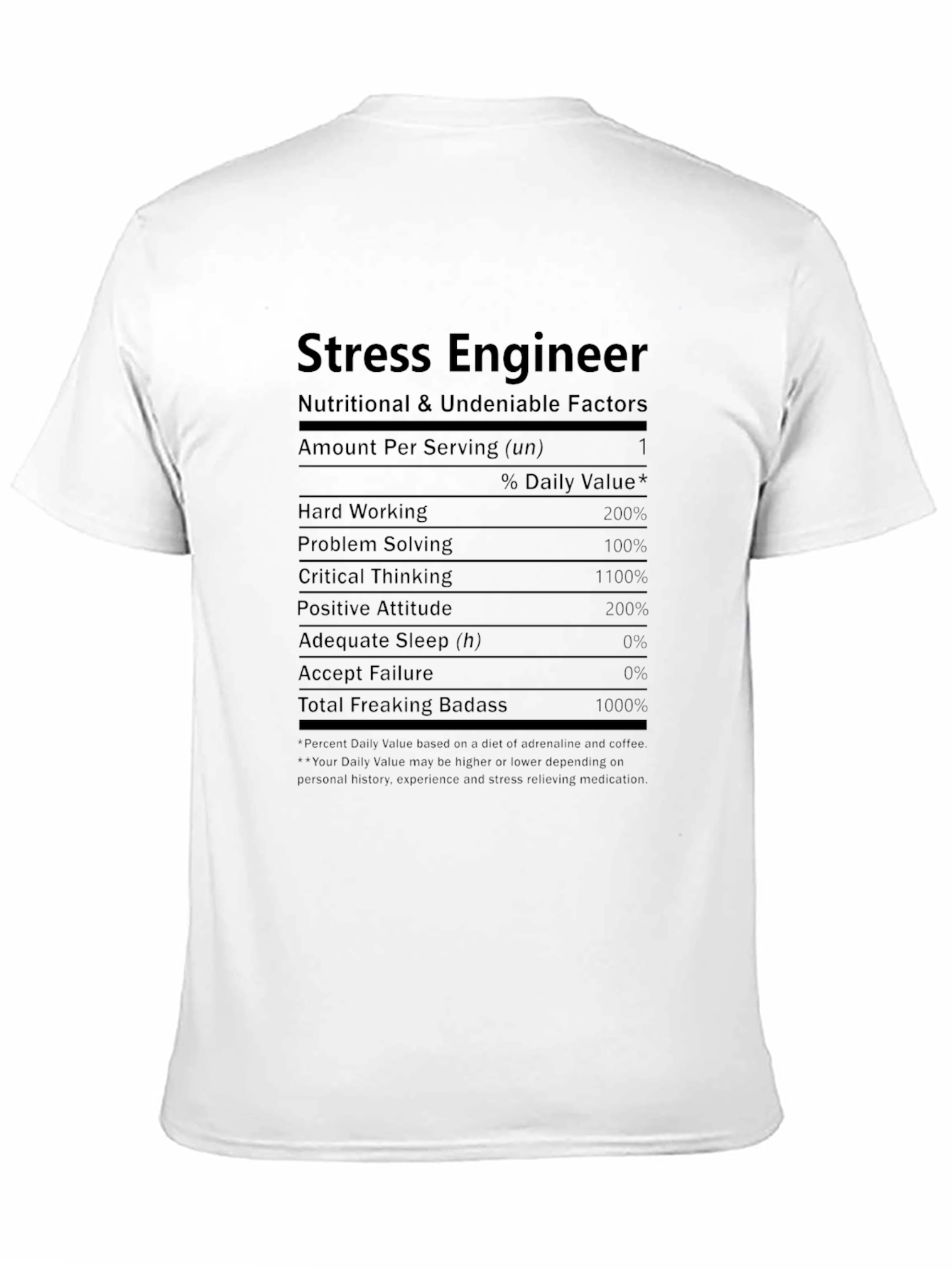 Stress Engineer T-Shirt - Nutritional Facts Funny Tee
