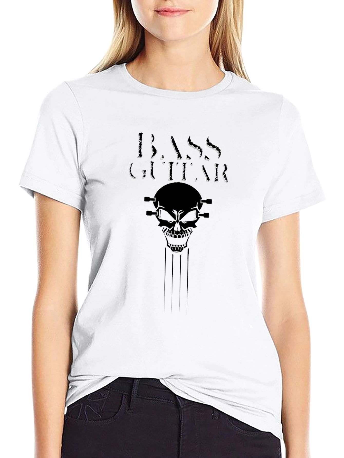 Skull Bass Guitar Graphic T-Shirt - Classic Black