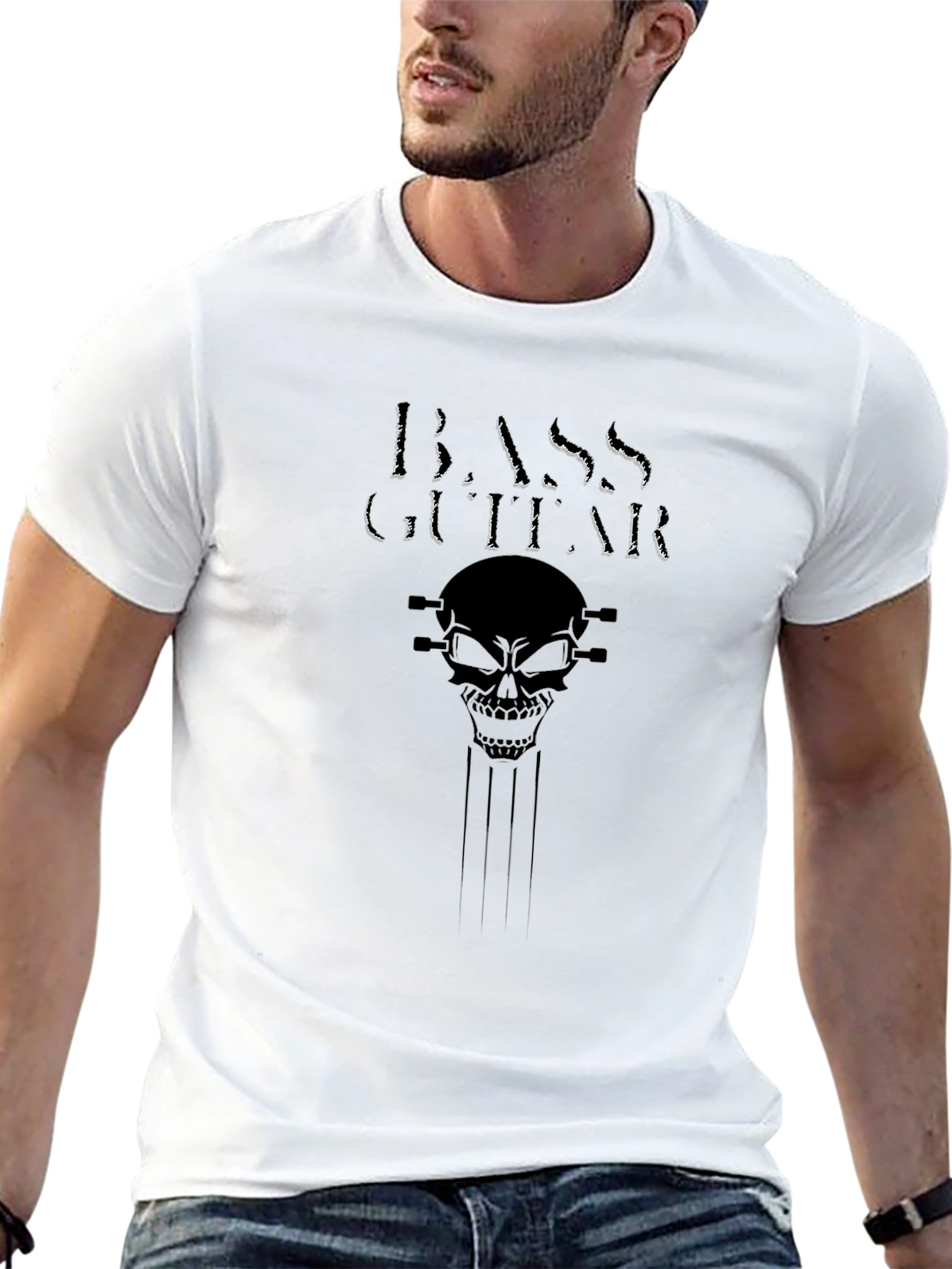Skull Bass Guitar Graphic T-Shirt - Classic Black