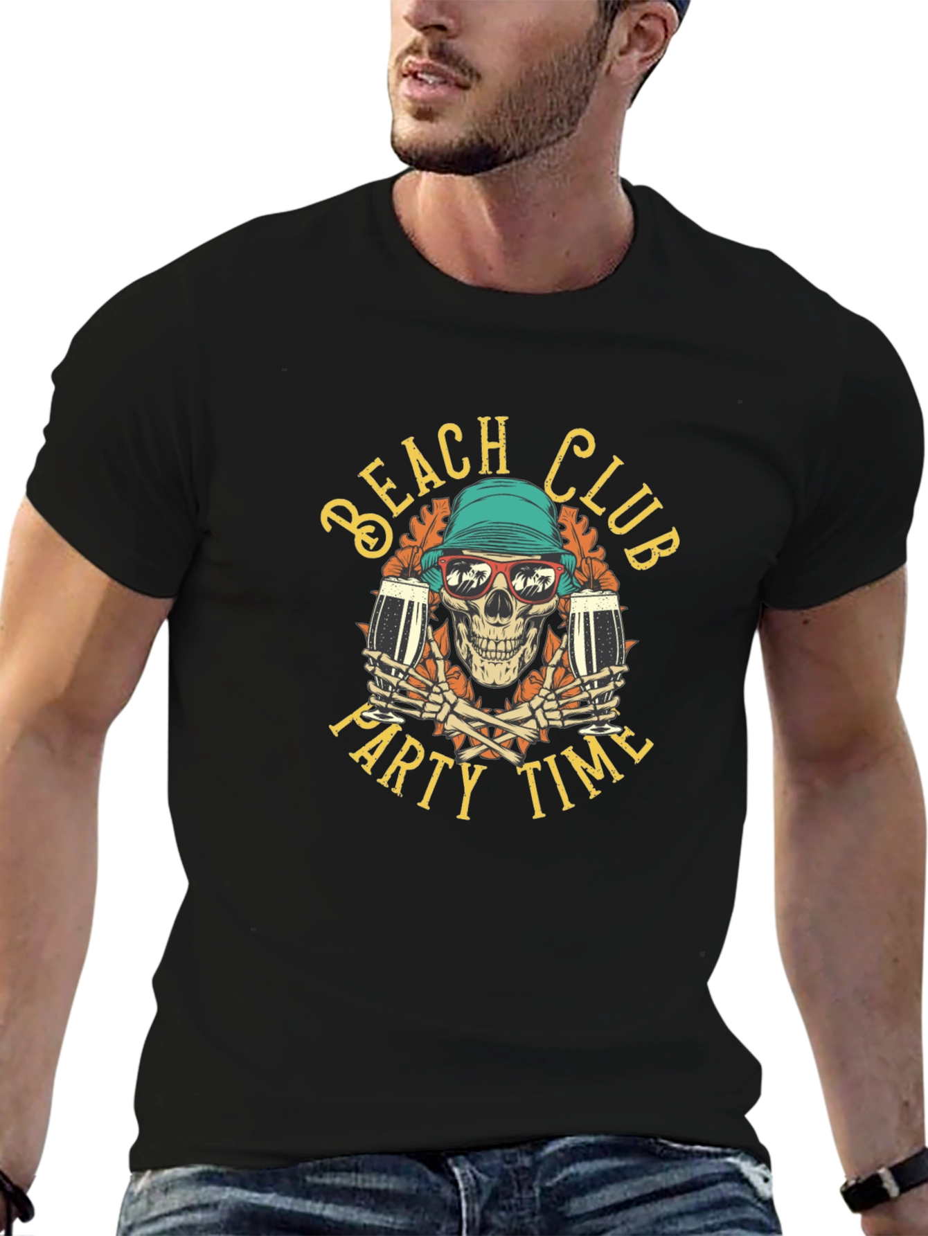 Beach Club Party Time Skull T-Shirt