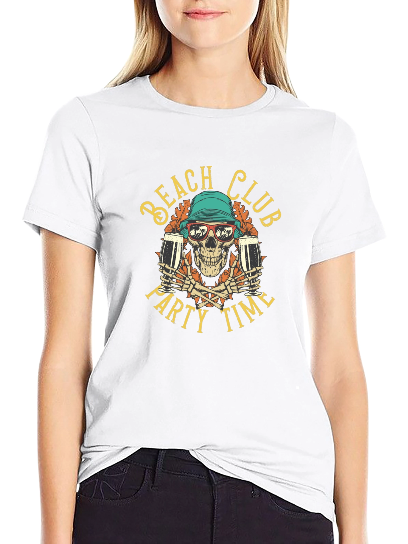 Beach Club Party Time Skull T-Shirt