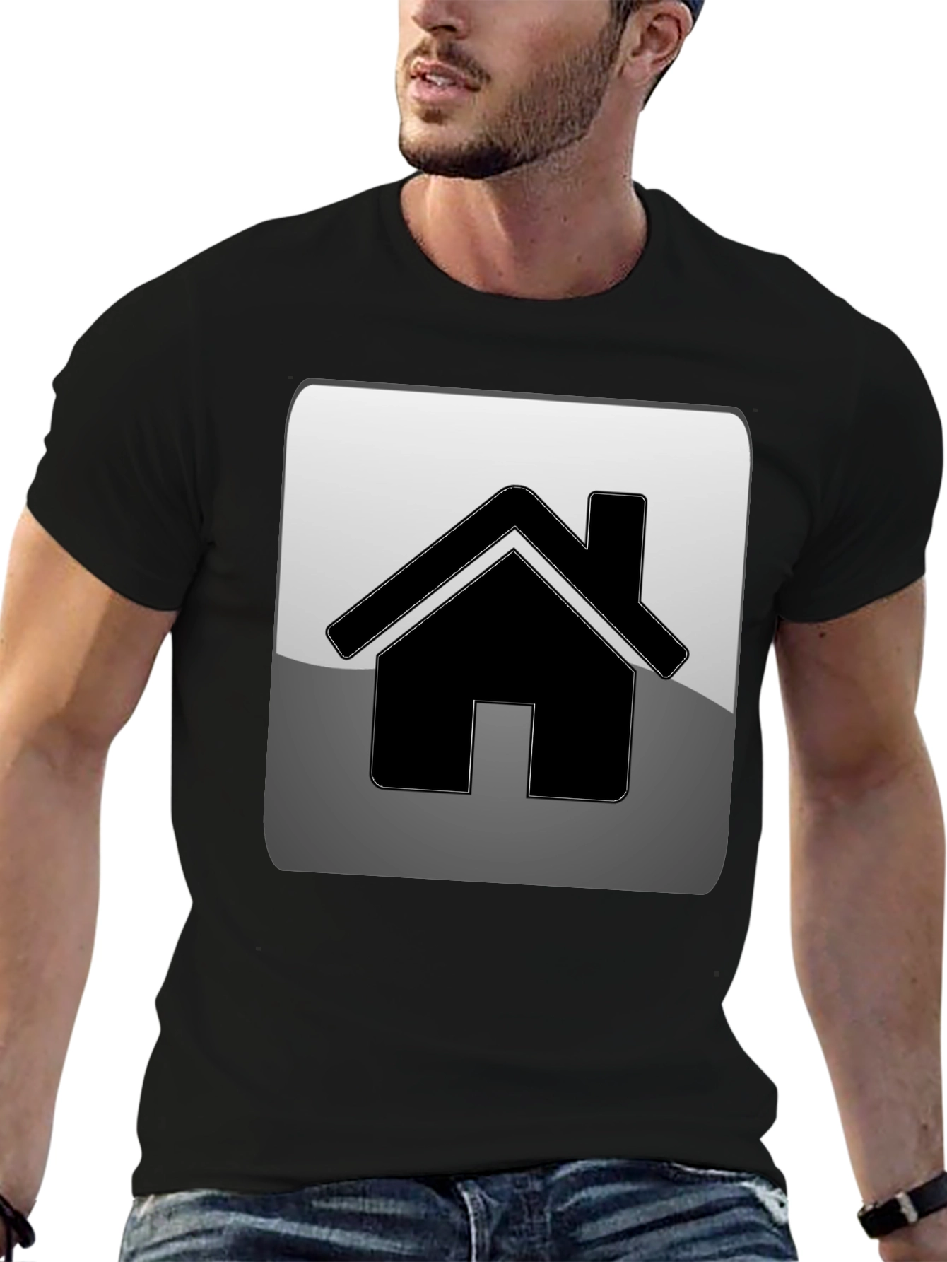 Home Icon Graphic Tee - Black Casual T-Shirt