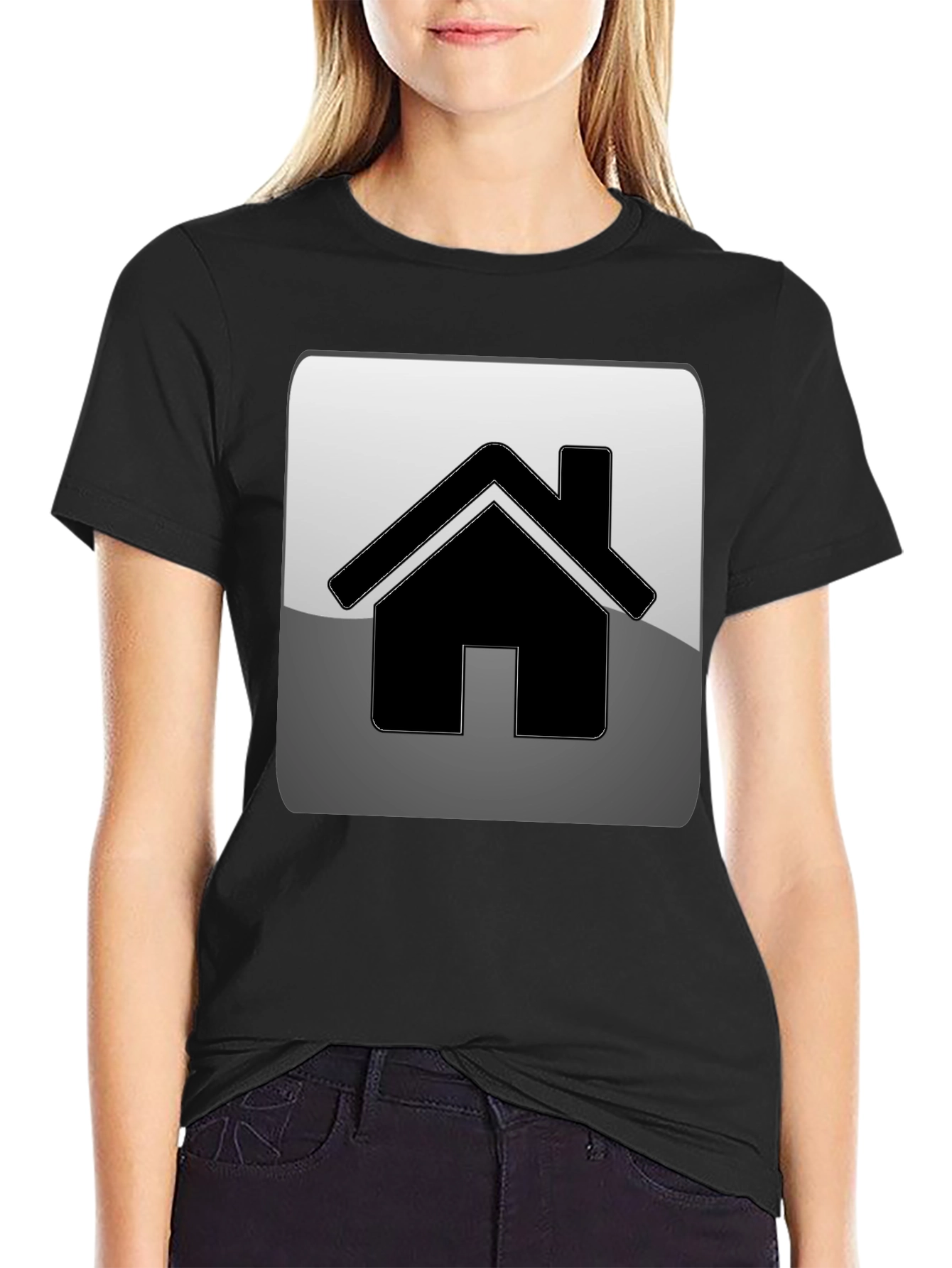 Home Icon Graphic Tee - Black Casual T-Shirt