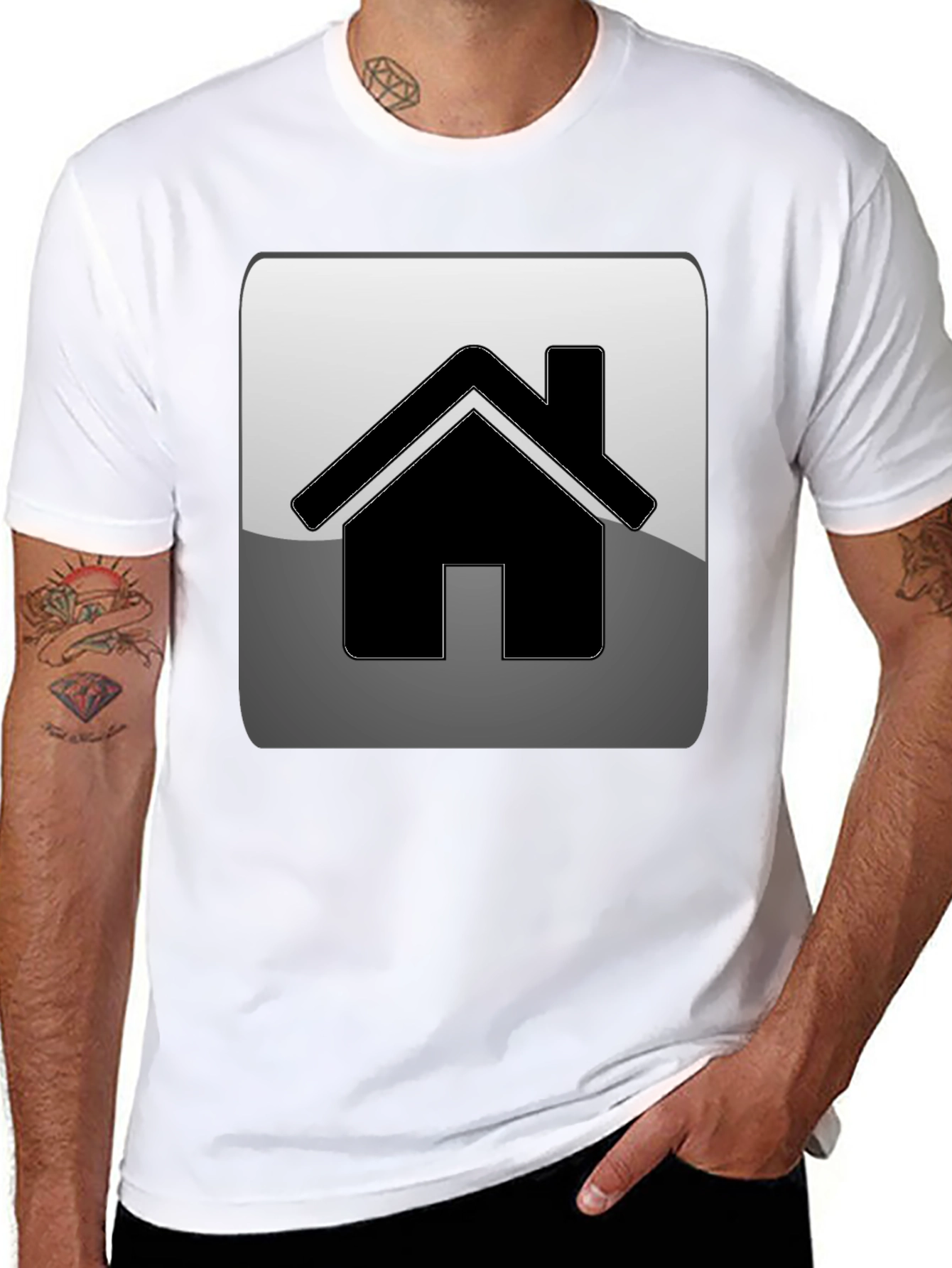 Home Icon Graphic Tee - Black Casual T-Shirt