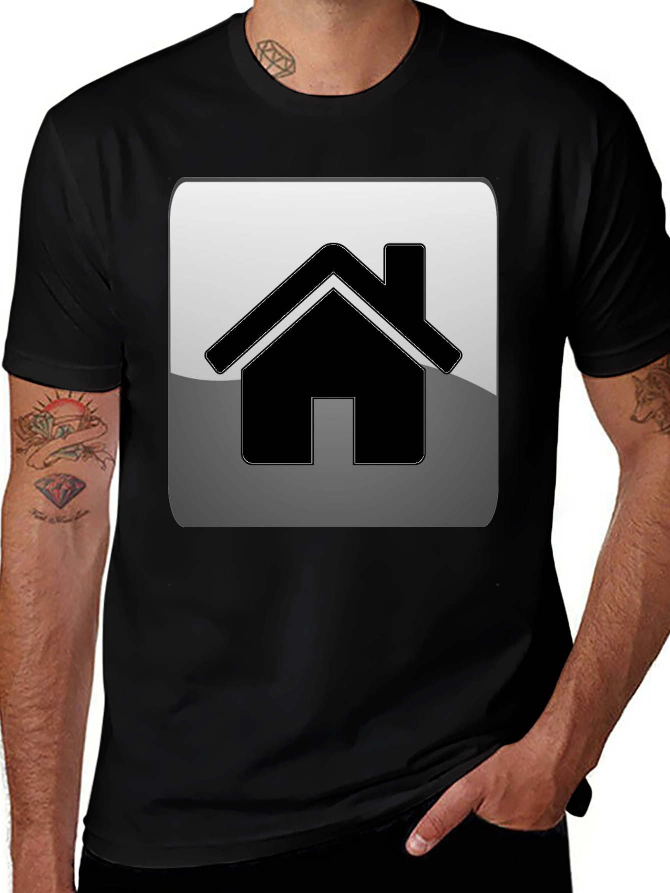 Home Icon Graphic Tee - Black Casual T-Shirt