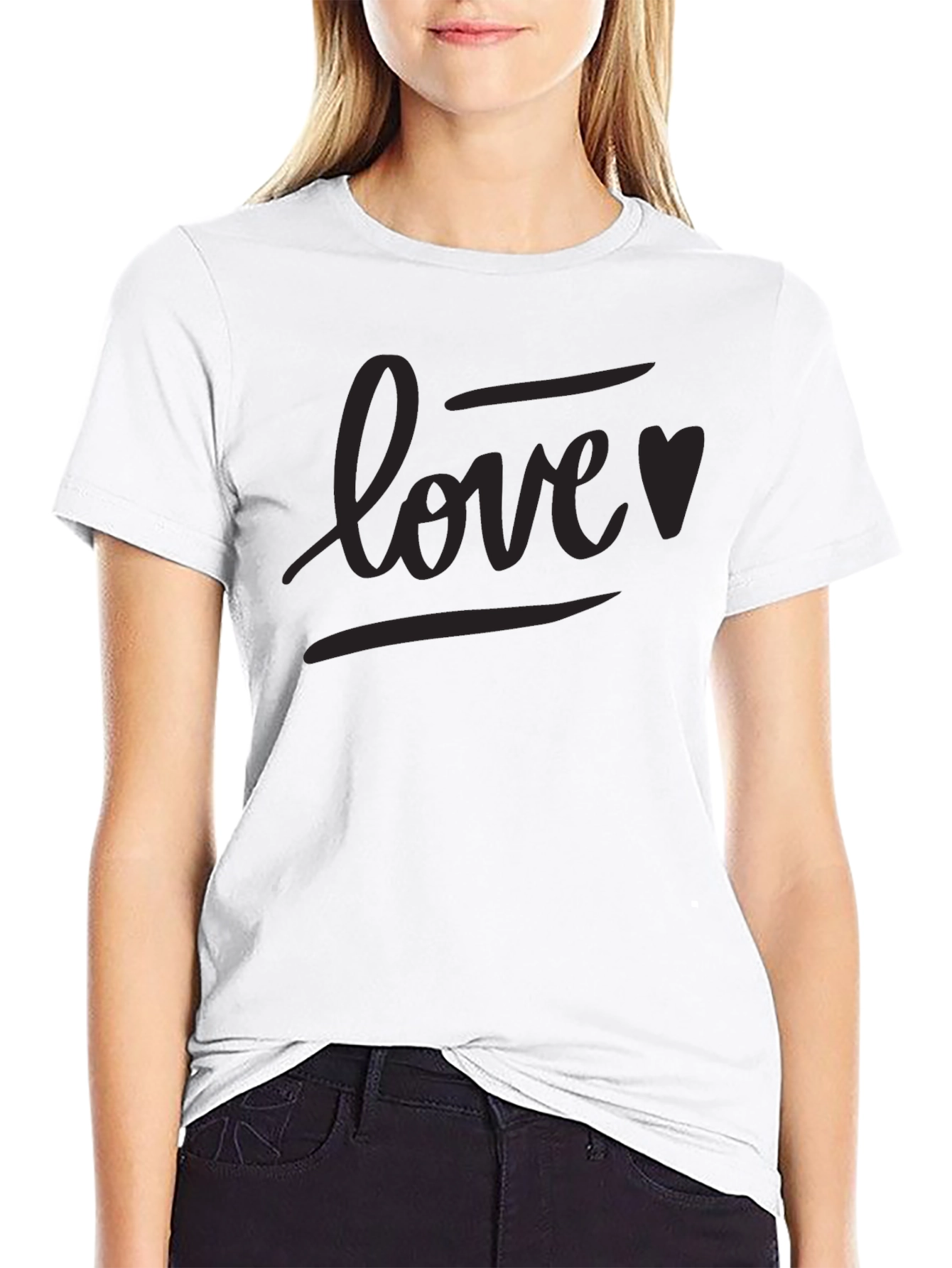 Love Heart Graphic Black T-Shirt