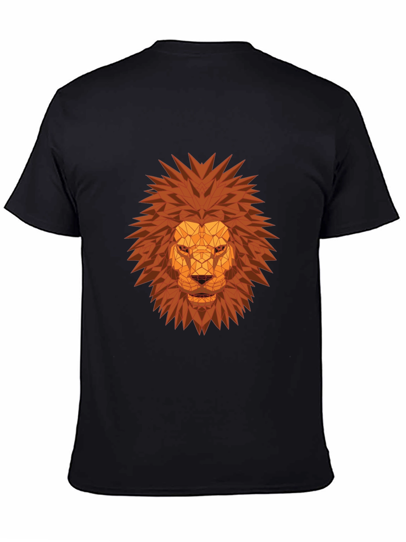 Geometric Lion Head Graphic Tee - Black