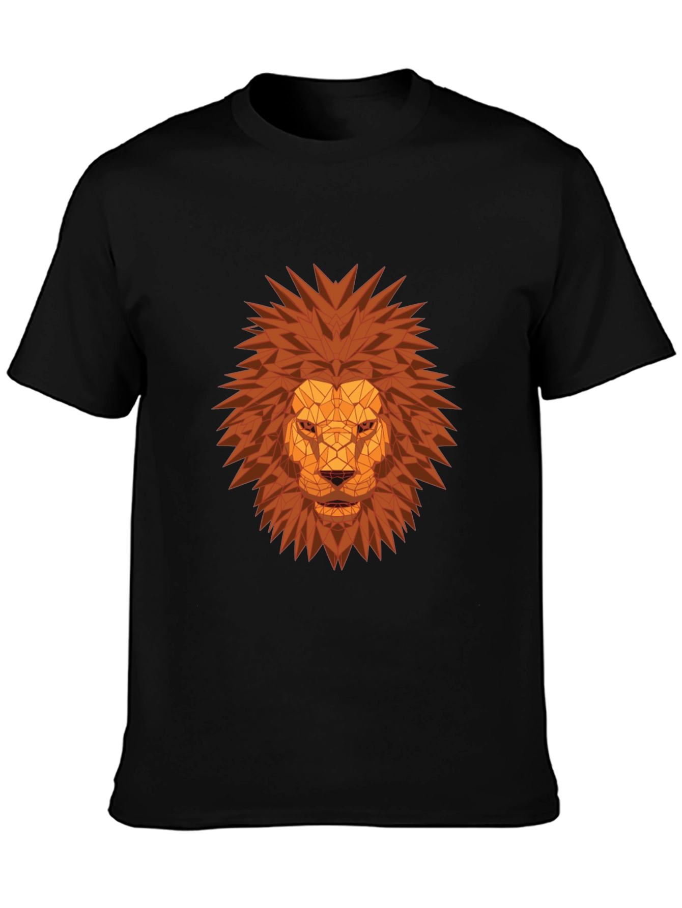 Geometric Lion Head Graphic Tee - Black
