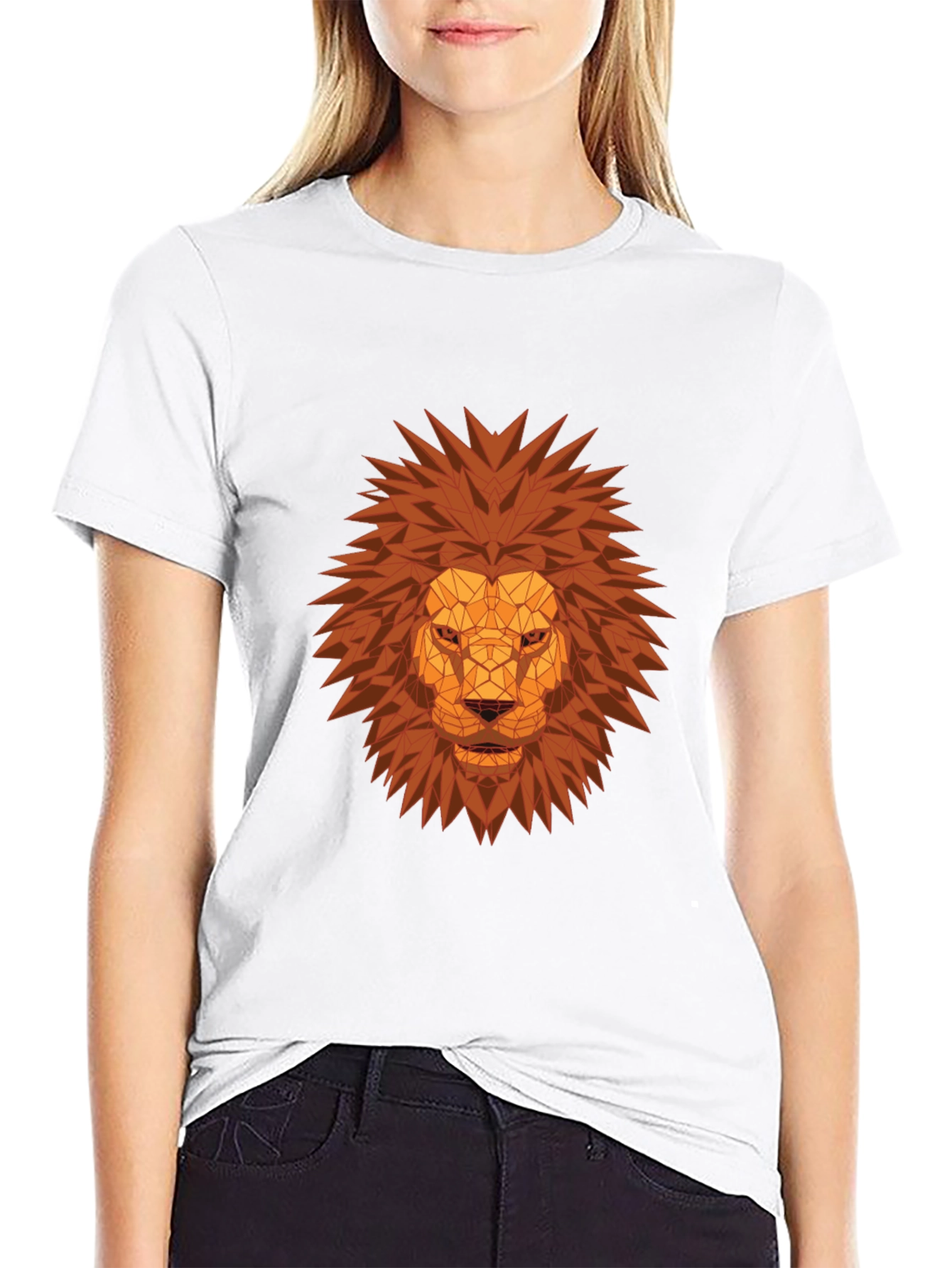 Geometric Lion Head Graphic Tee - Black