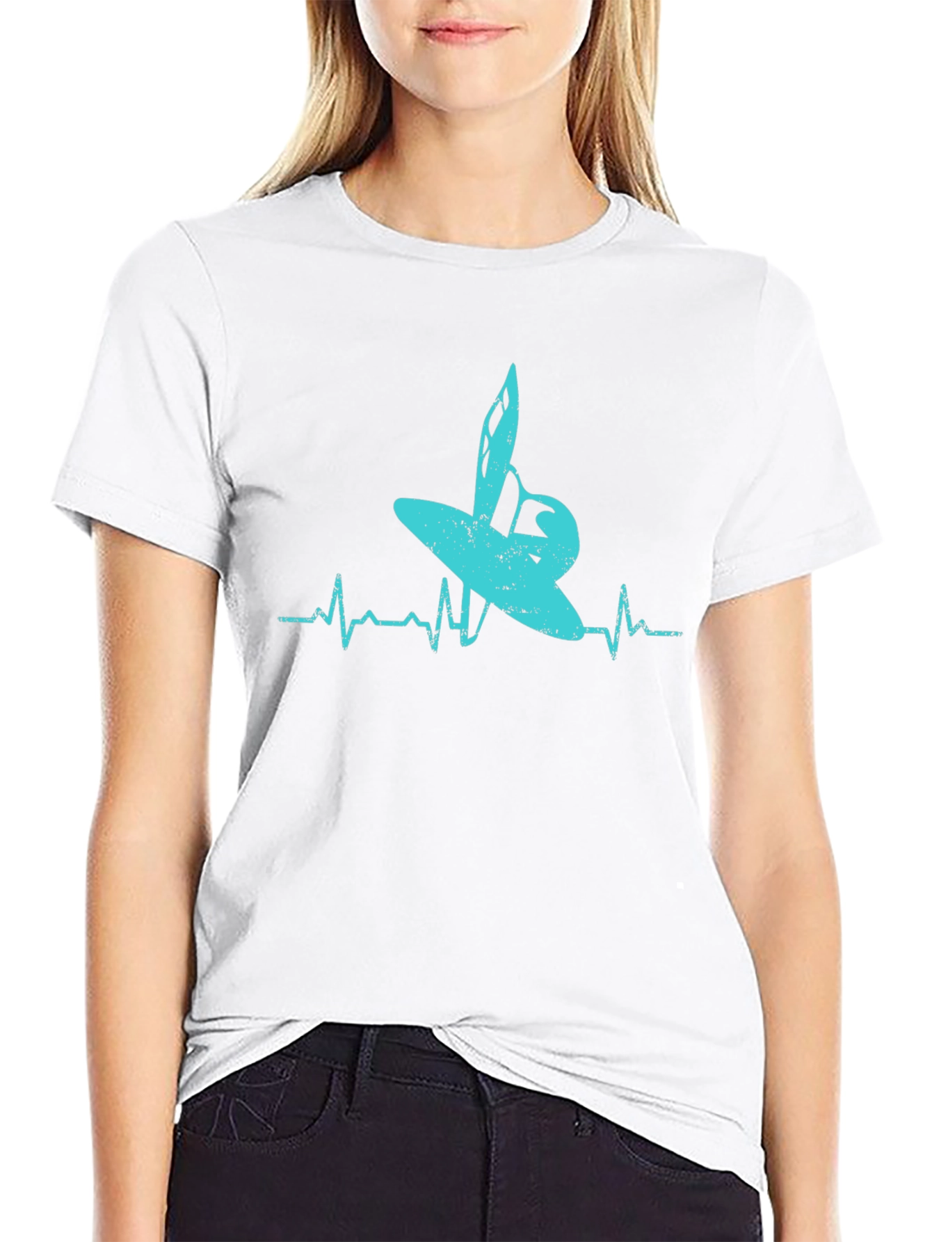 Surfing Heartbeat Graphic Tee - Black