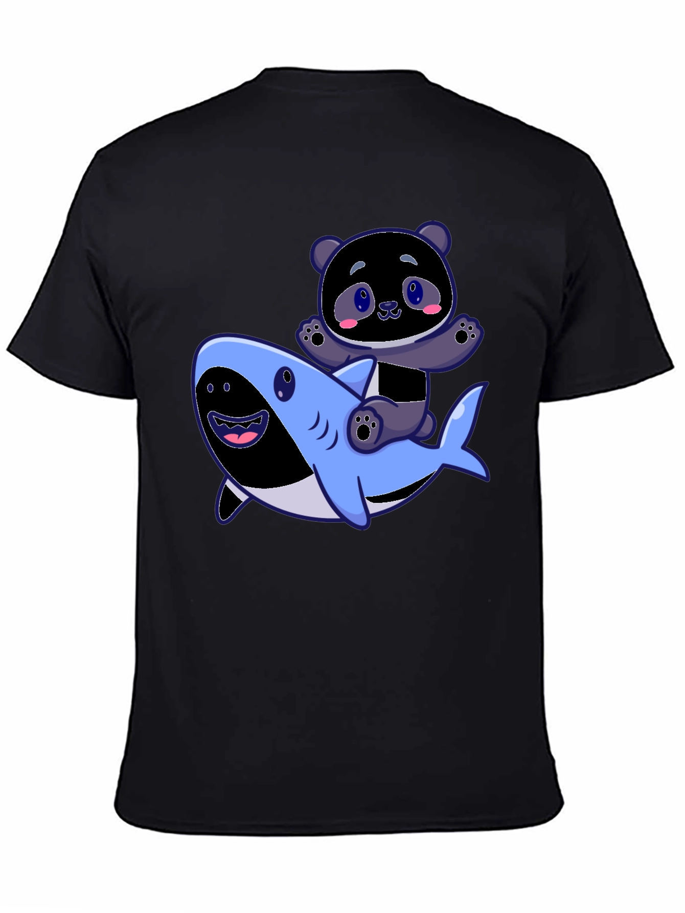 Panda Riding Shark Graphic Tee - Fun Black T-Shirt