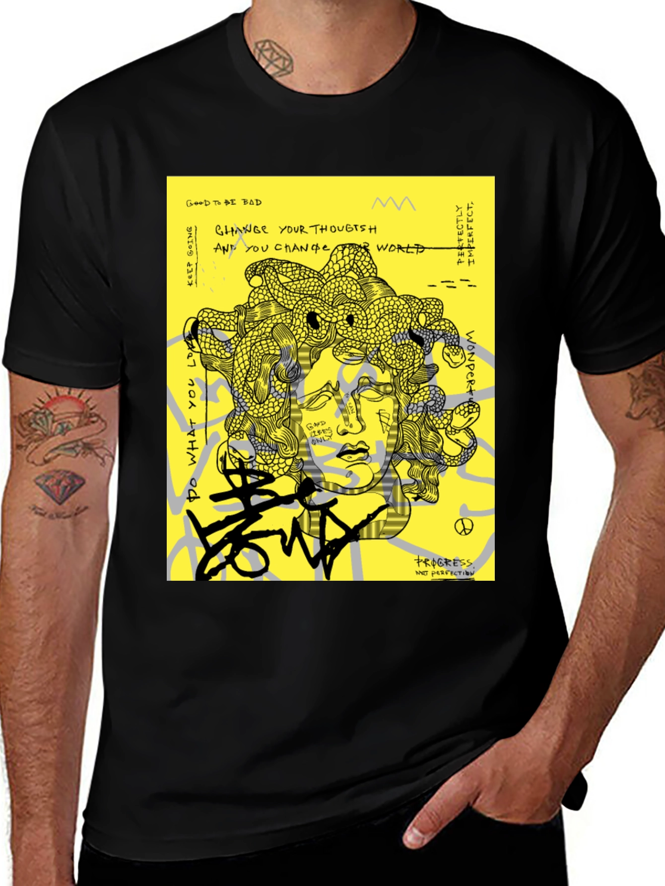 Medusa Graphic Print Black T-Shirt