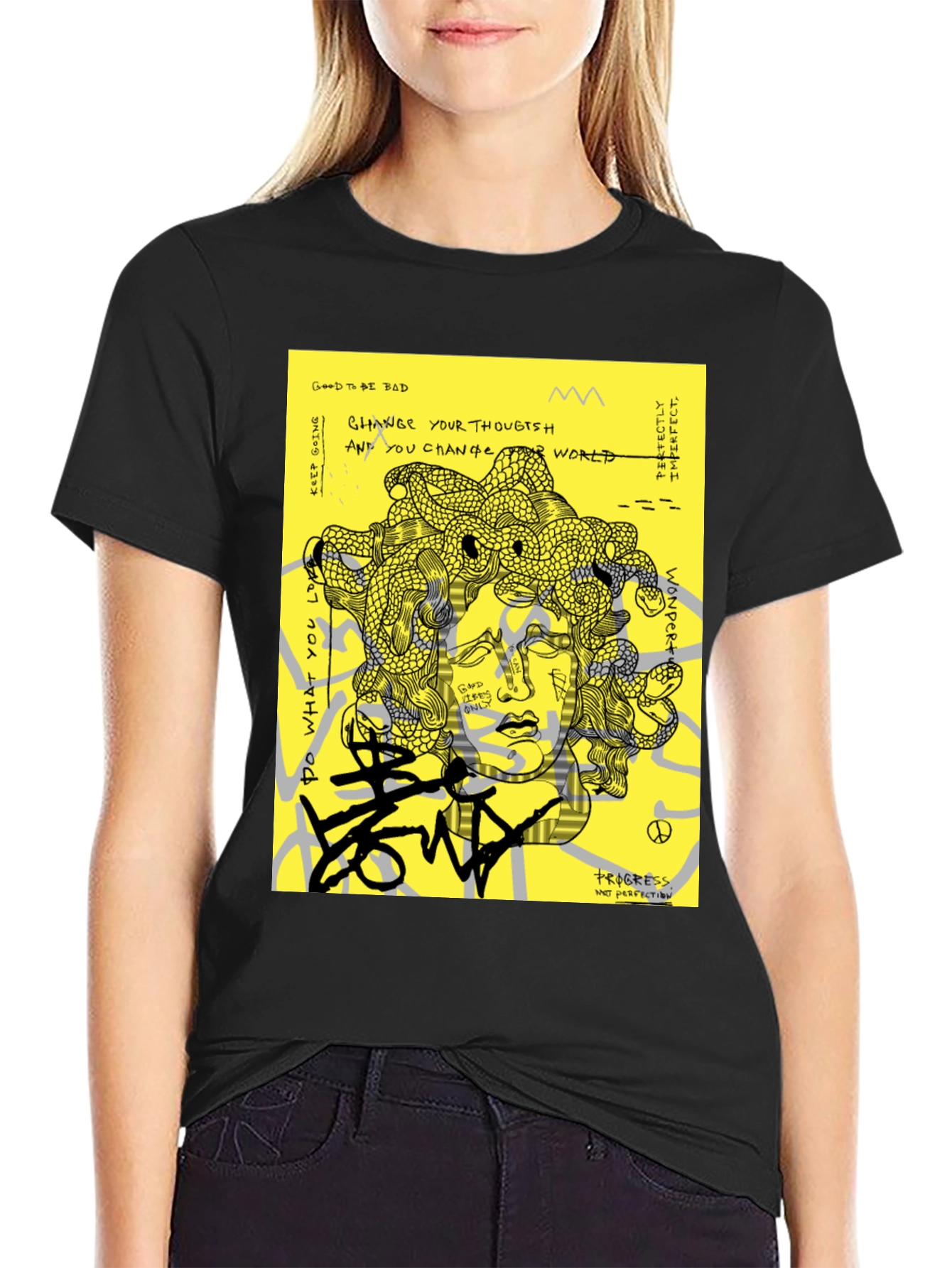 Medusa Graphic Print Black T-Shirt