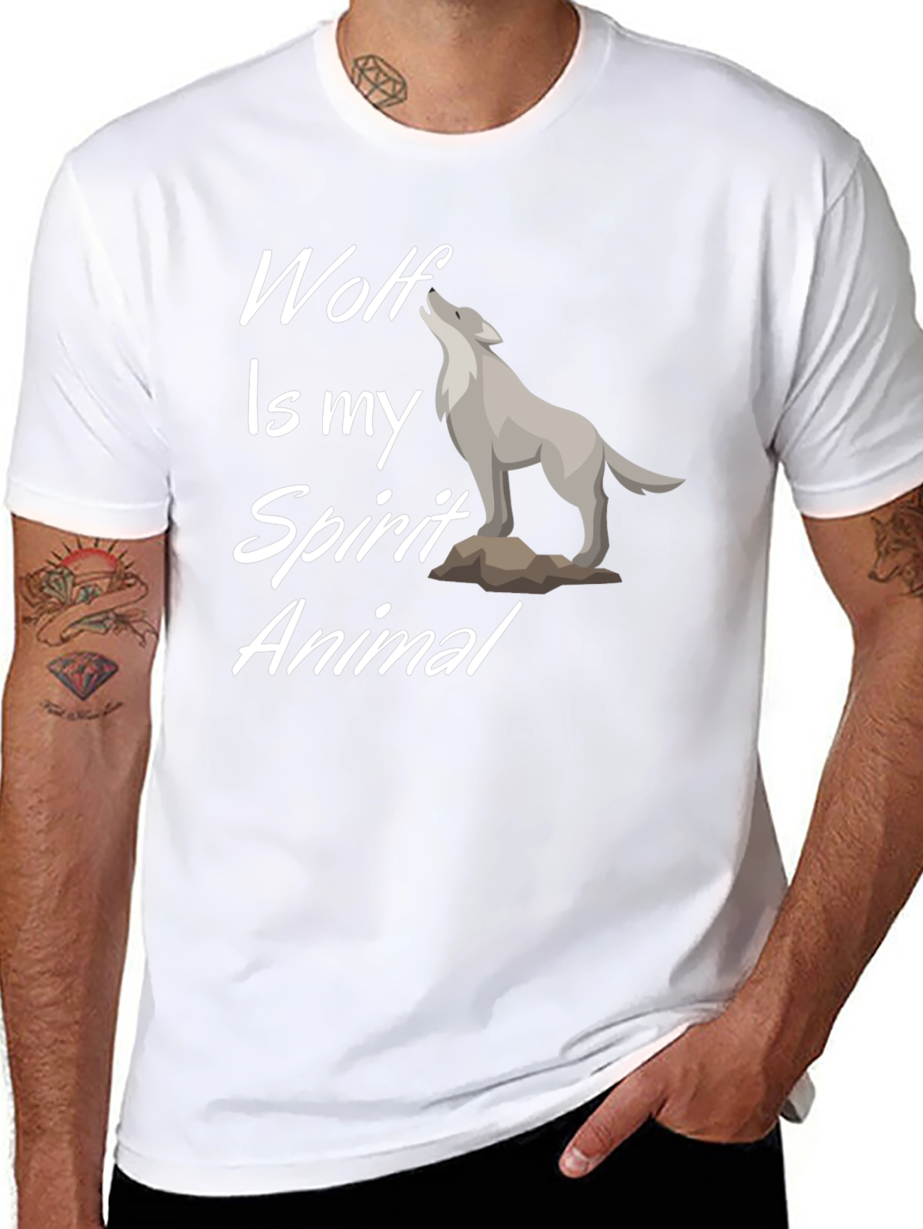 Wolf Spirit Animal Graphic Tee - Black Cotton T-Shirt