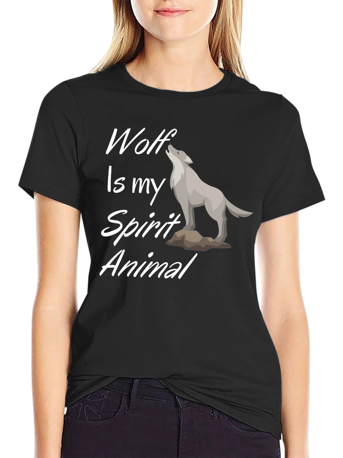 Wolf Spirit Animal Graphic Tee - Black Cotton T-Shirt