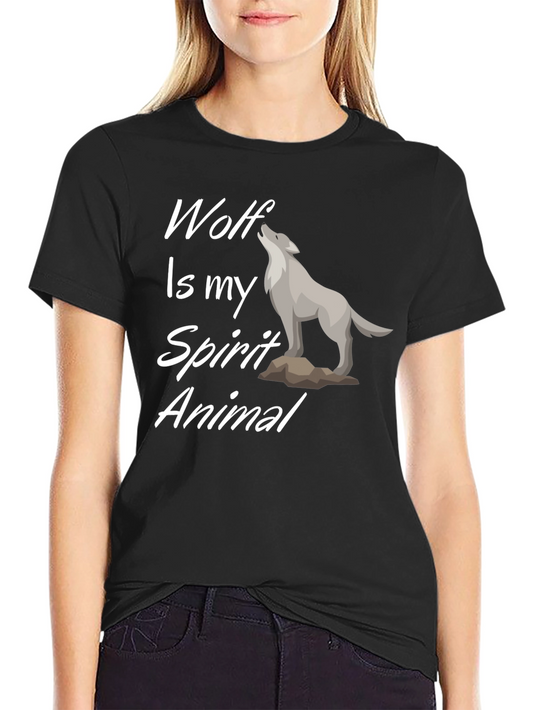 Wolf Spirit Animal Graphic Tee - Black Cotton T-Shirt