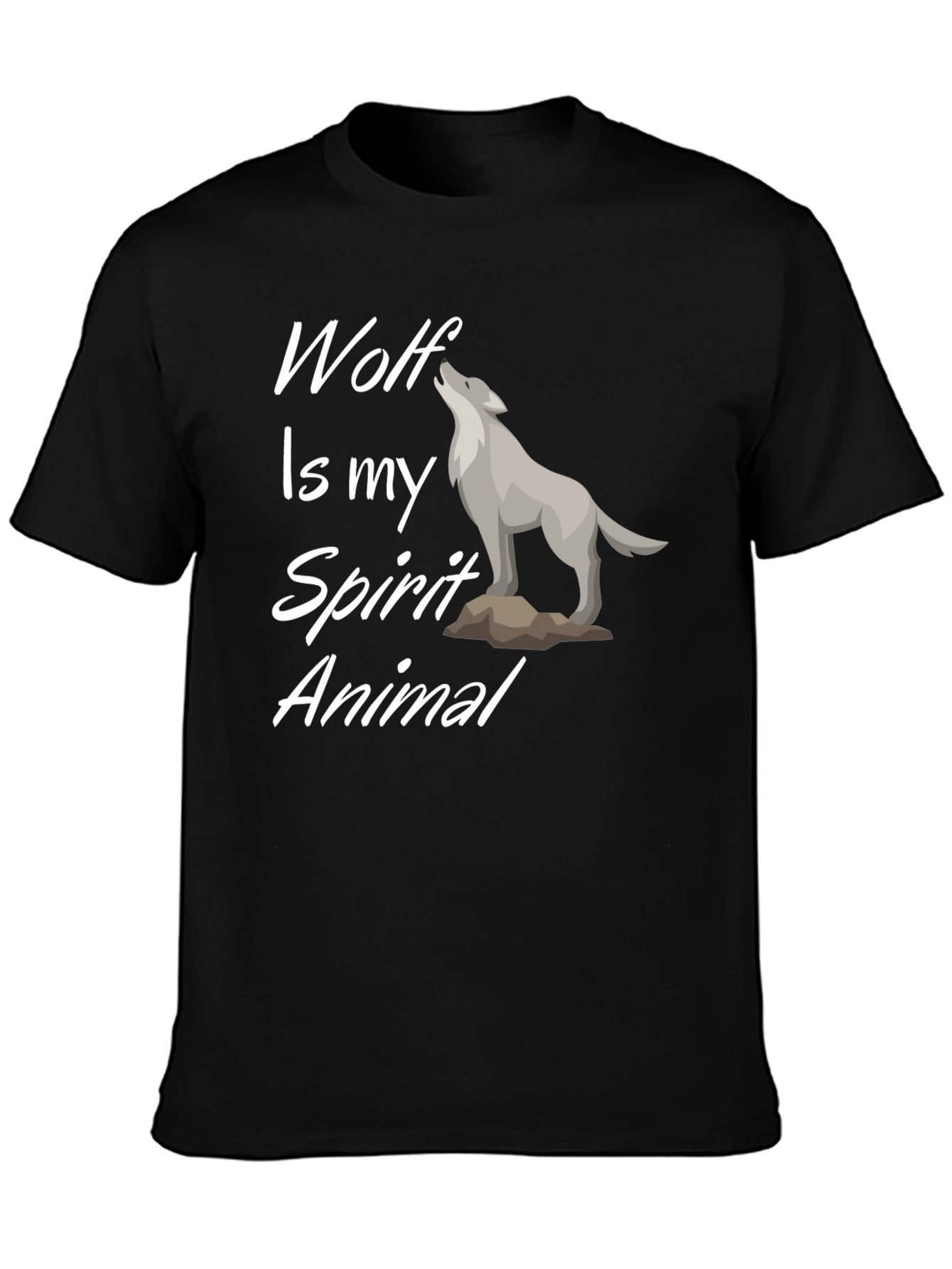 Wolf Spirit Animal Graphic Tee - Black Cotton T-Shirt