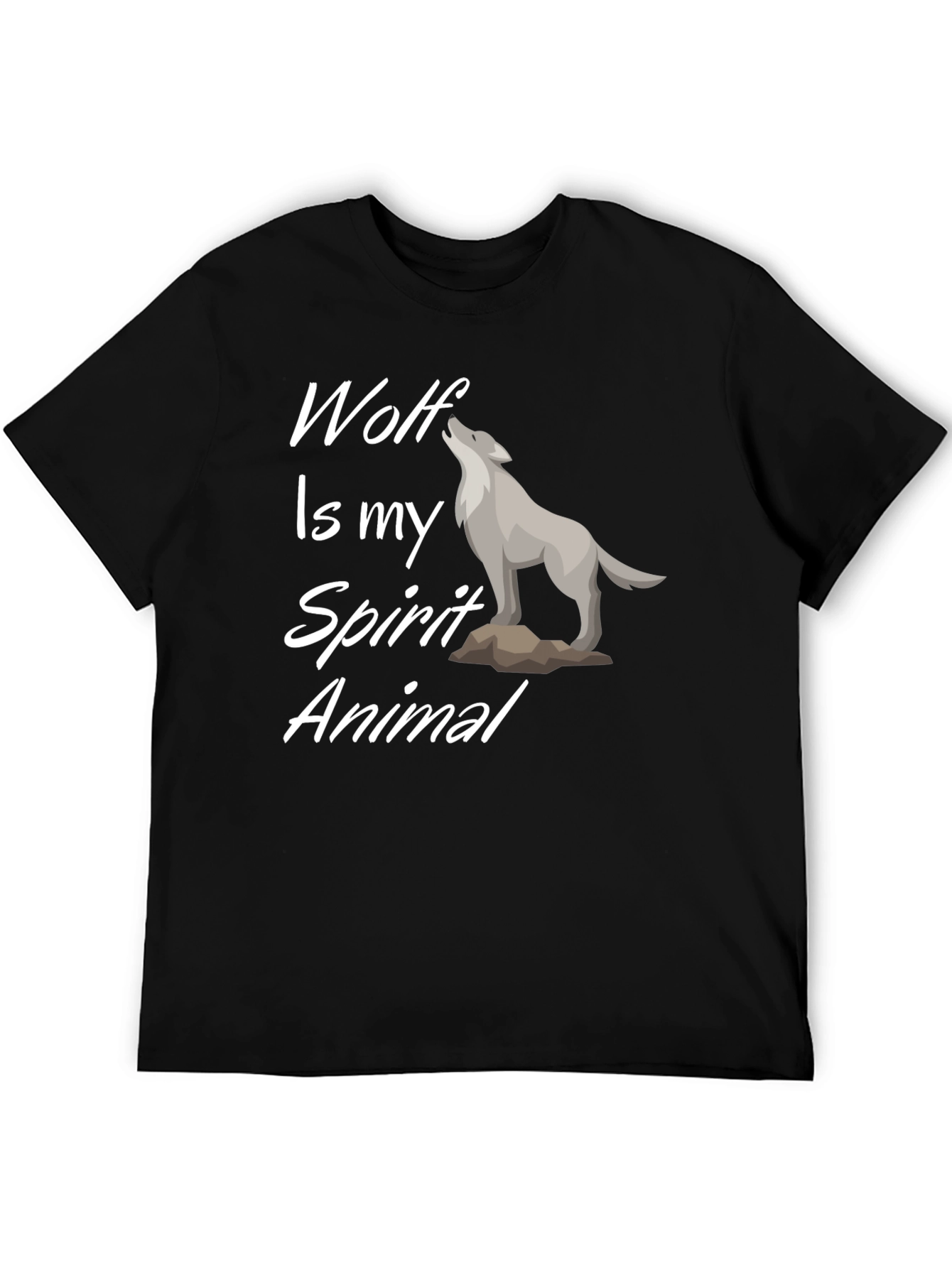 Wolf Spirit Animal Graphic Tee - Black Cotton T-Shirt