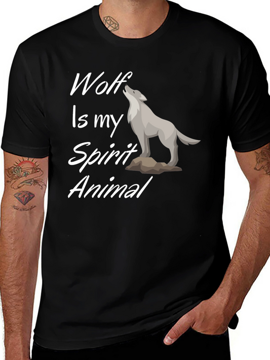 Wolf Spirit Animal Graphic Tee - Black Cotton T-Shirt