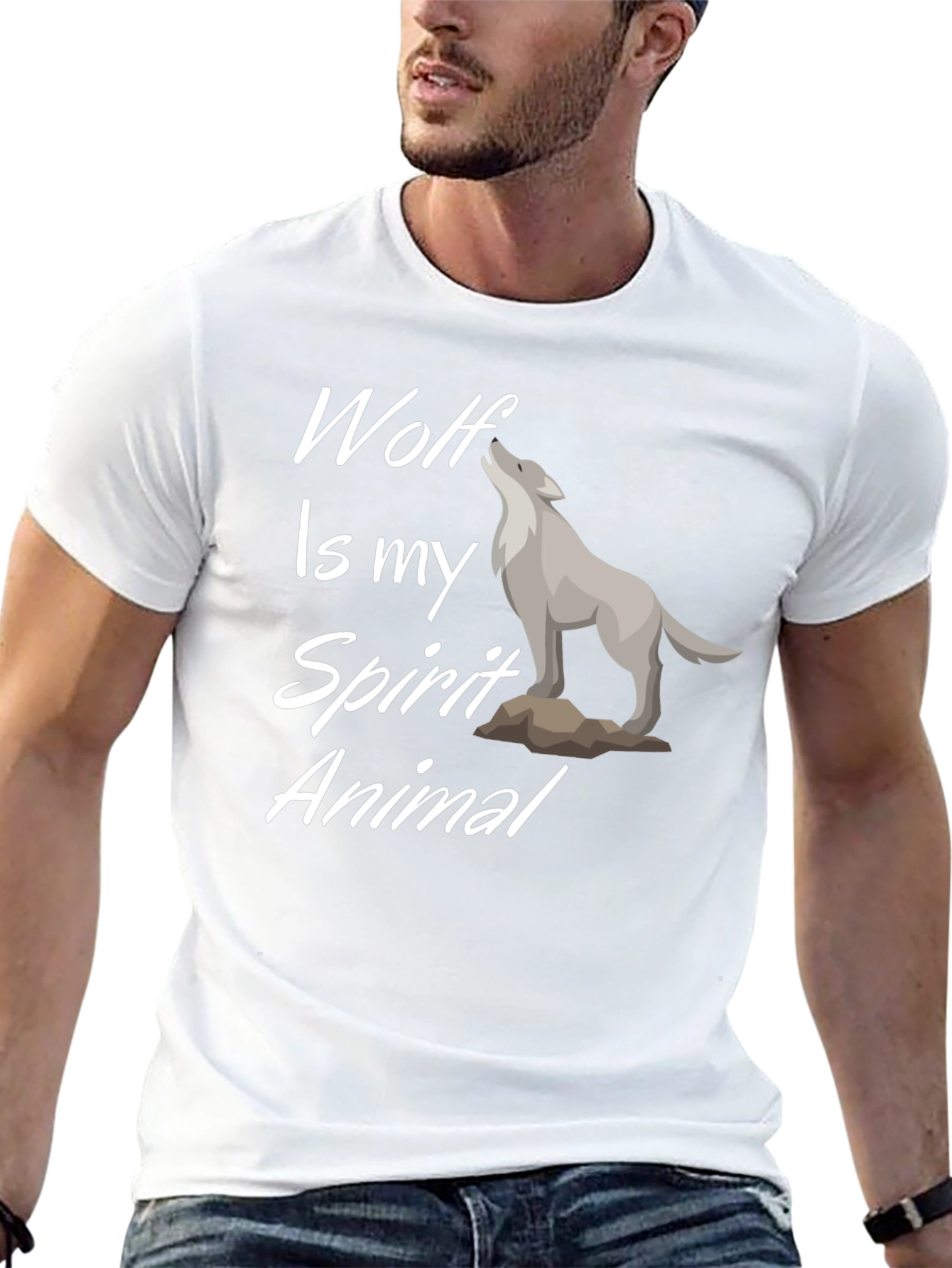 Wolf Spirit Animal Graphic Tee - Black Cotton T-Shirt