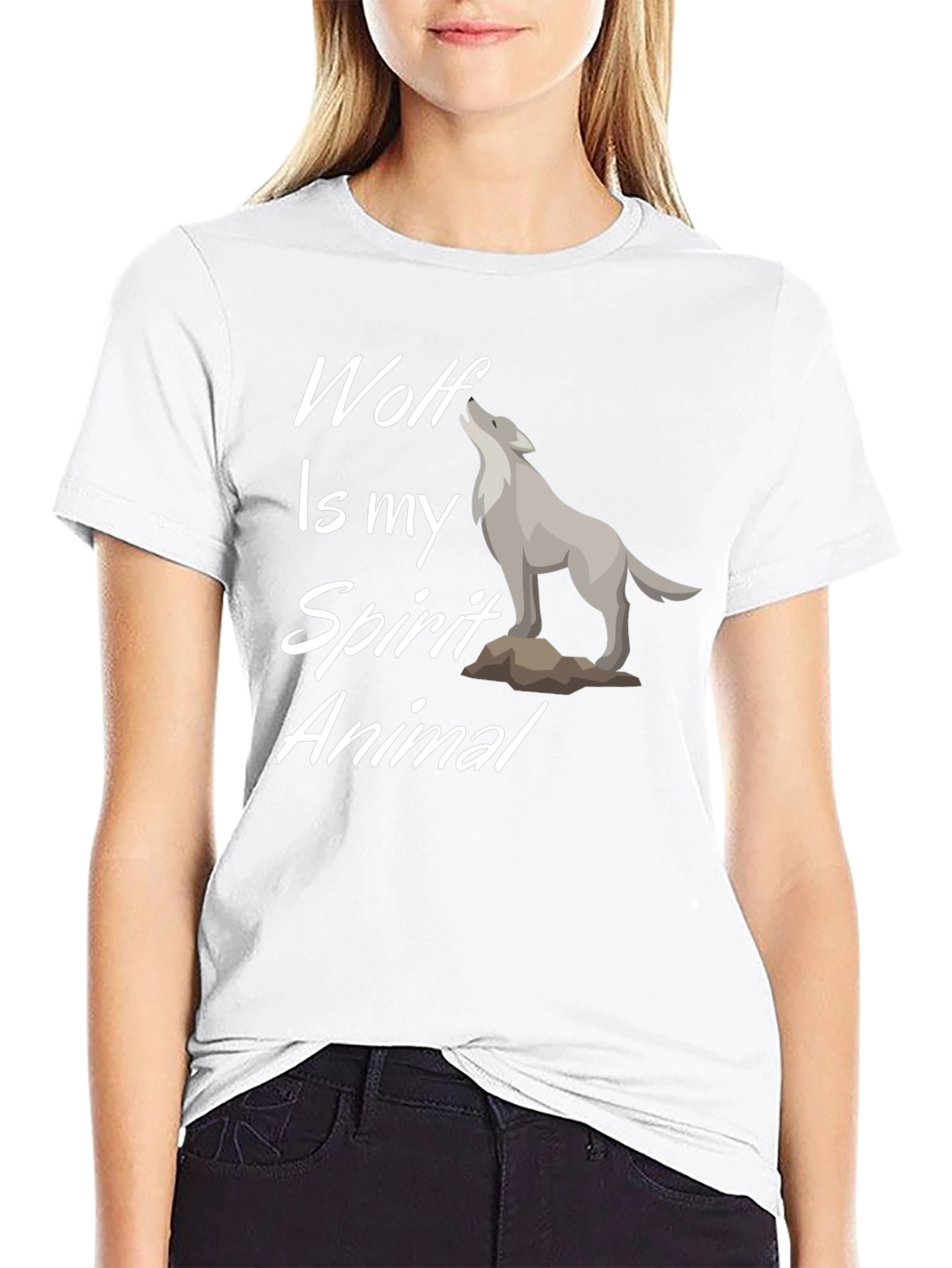 Wolf Spirit Animal Graphic Tee - Black Cotton T-Shirt