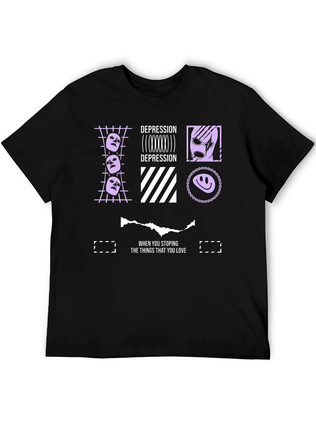 Depression Themed Graphic Print Black T-Shirt