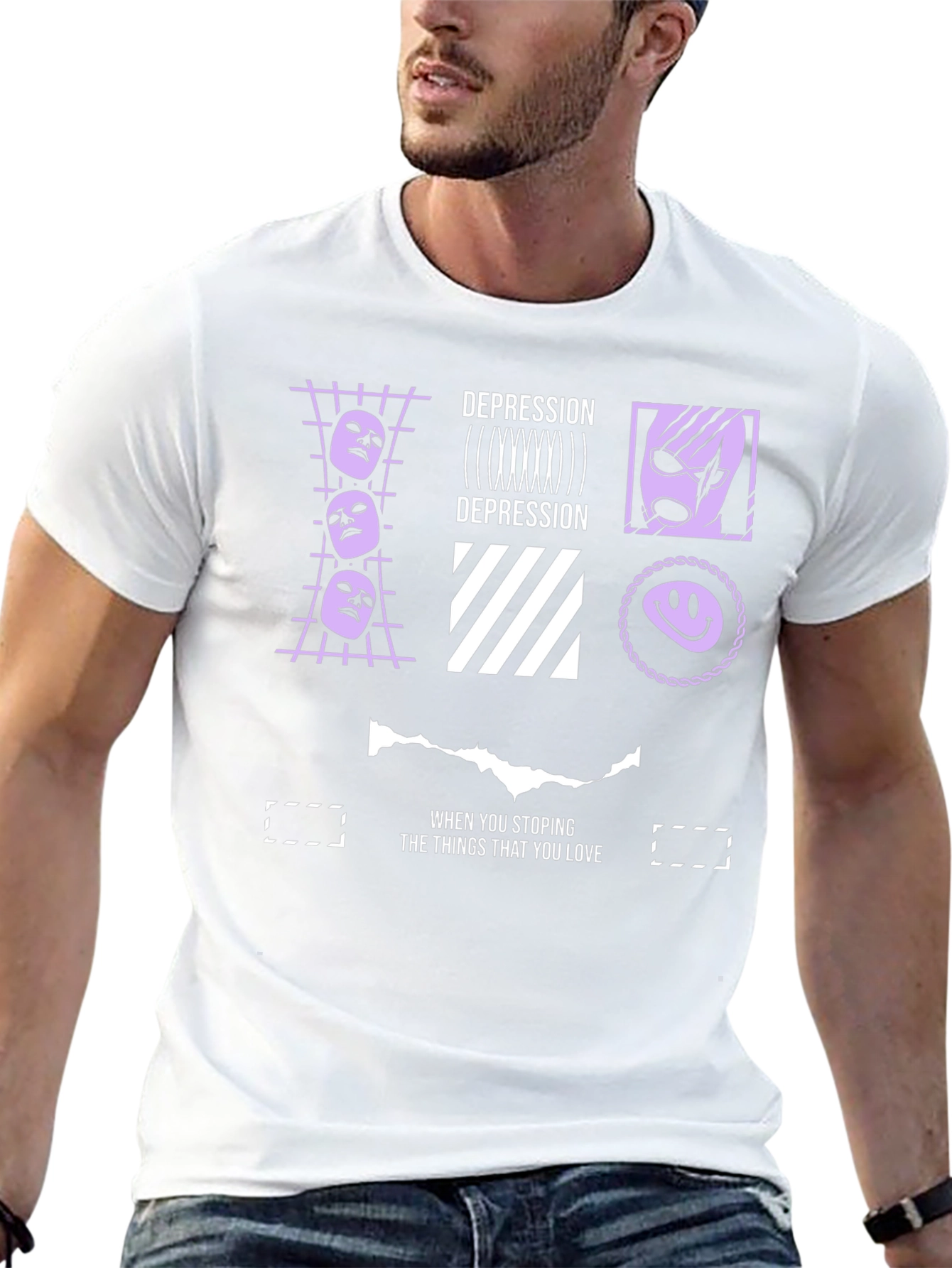 Depression Themed Graphic Print Black T-Shirt