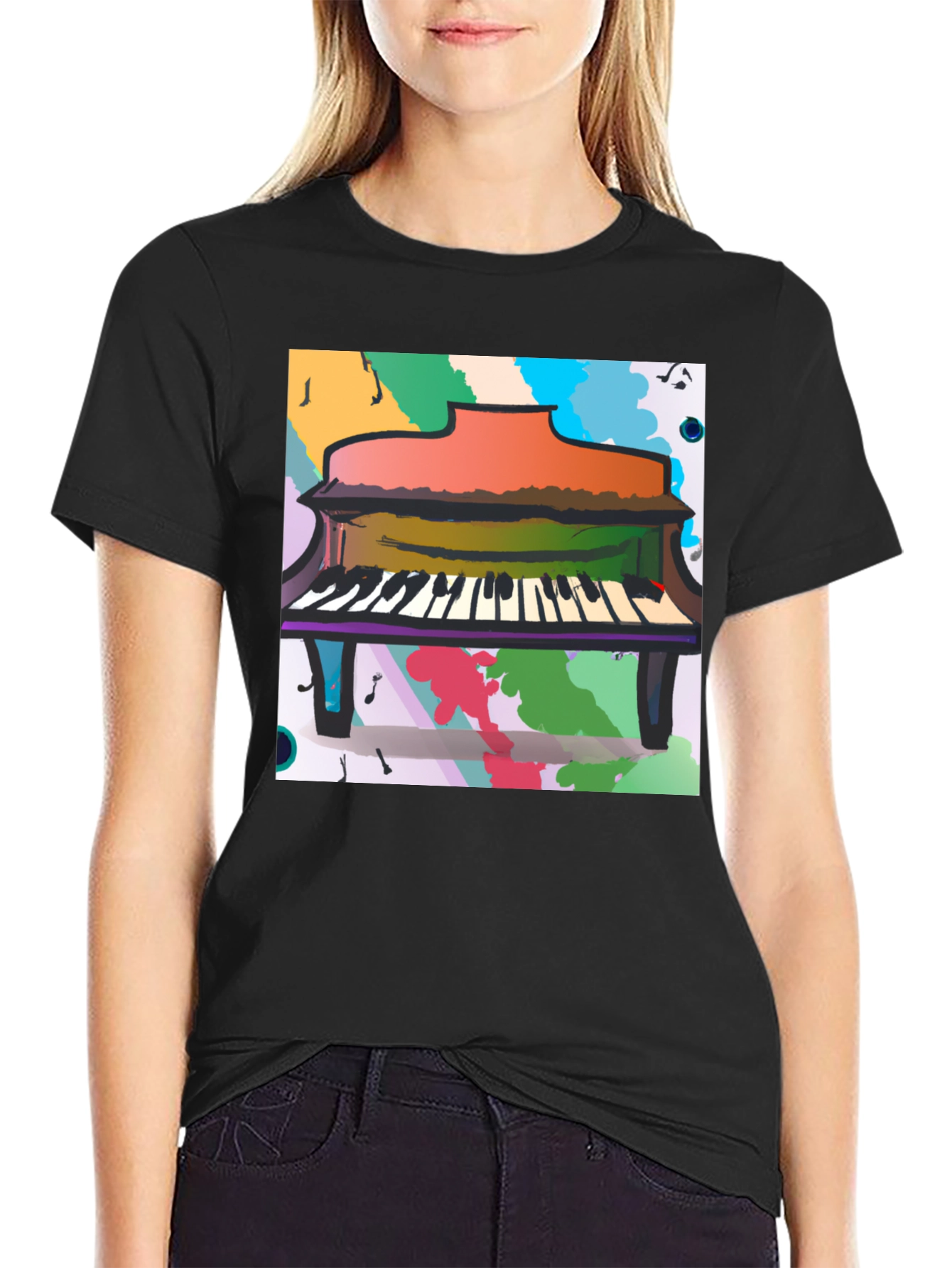 Abstract Piano Graphic Tee - Black Unisex T-Shirt