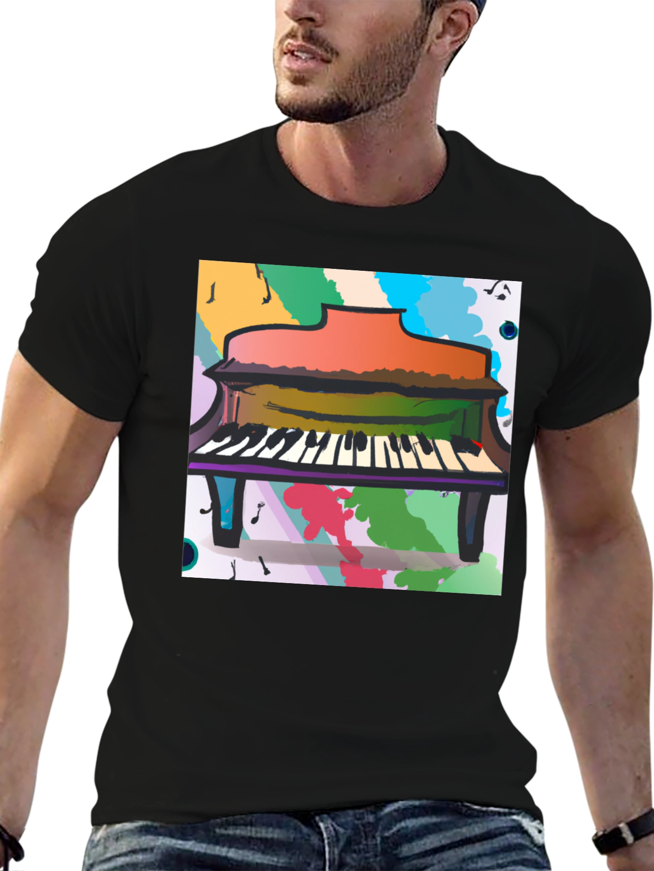 Abstract Piano Graphic Tee - Black Unisex T-Shirt