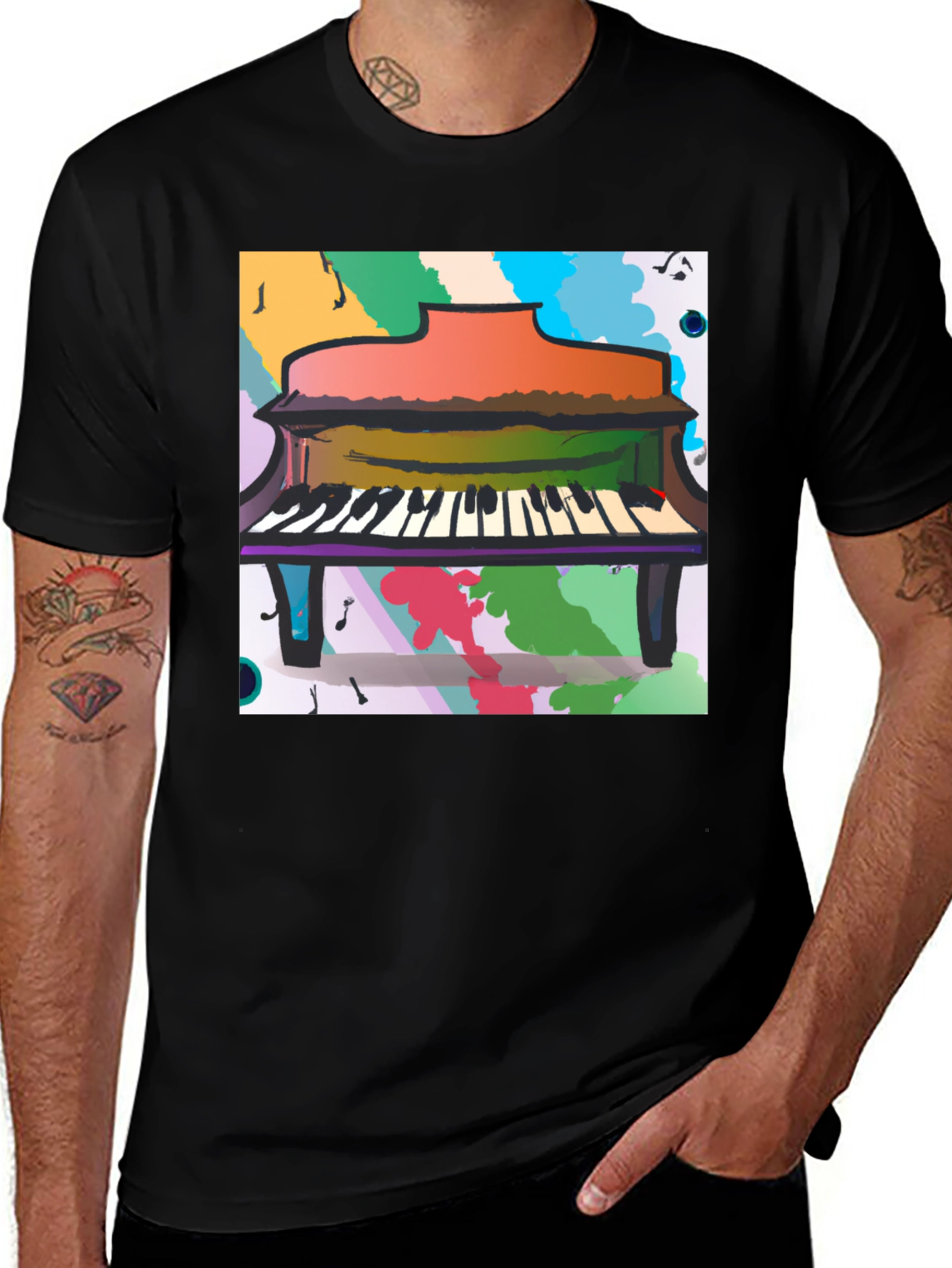Abstract Piano Graphic Tee - Black Unisex T-Shirt