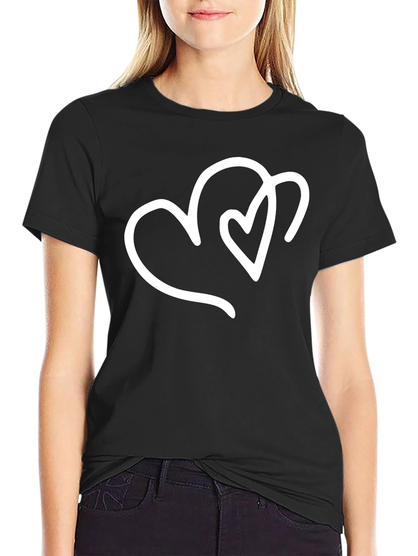 Heart Design Black T-Shirt - Stylish Casual Wear
