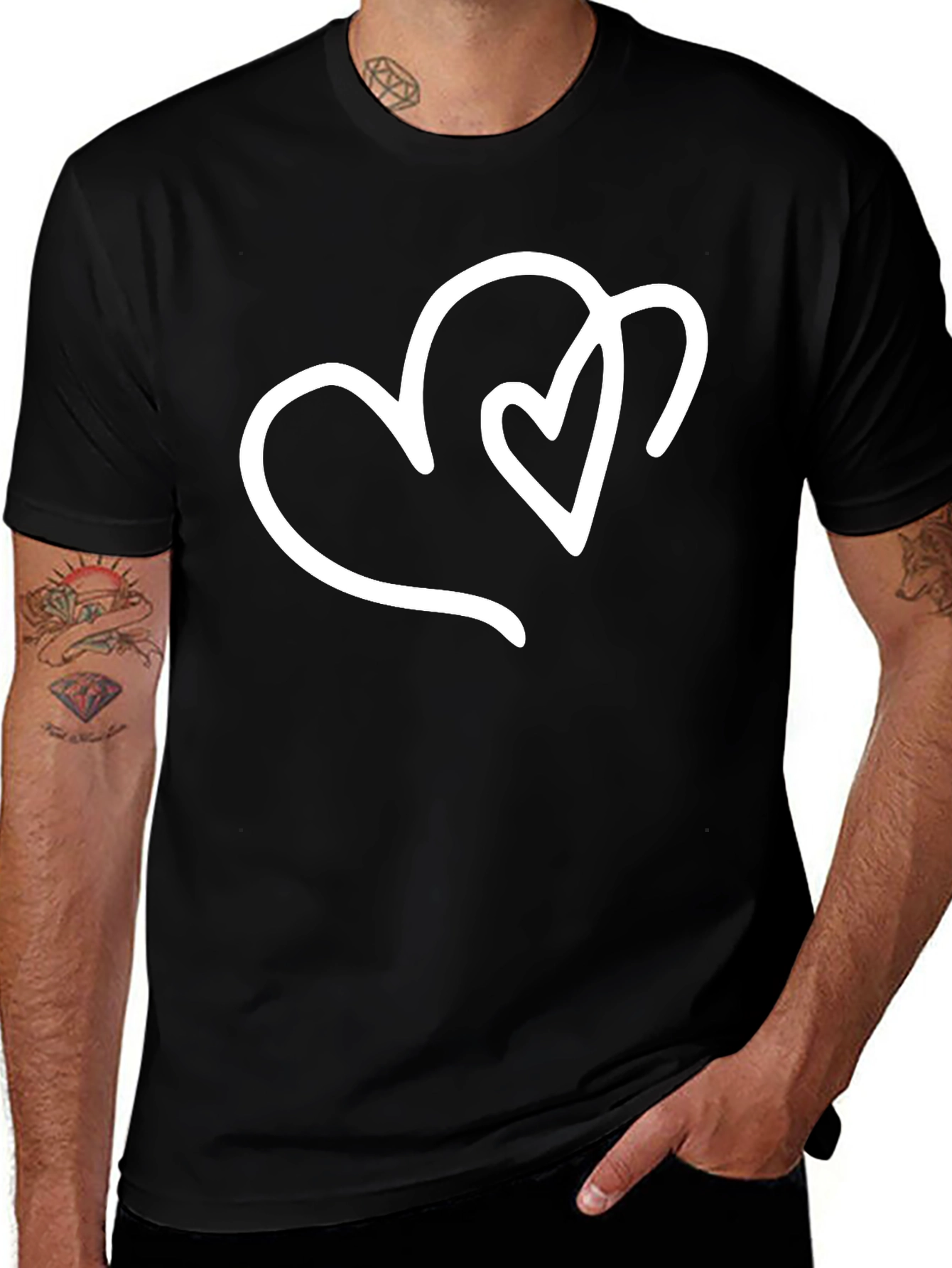 Heart Design Black T-Shirt - Stylish Casual Wear