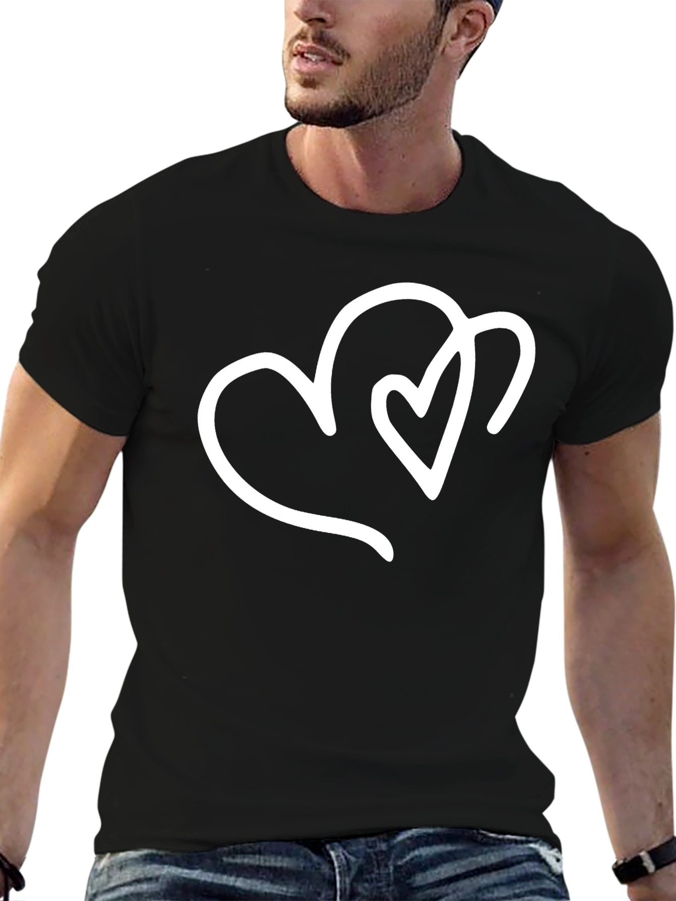 Heart Design Black T-Shirt - Stylish Casual Wear