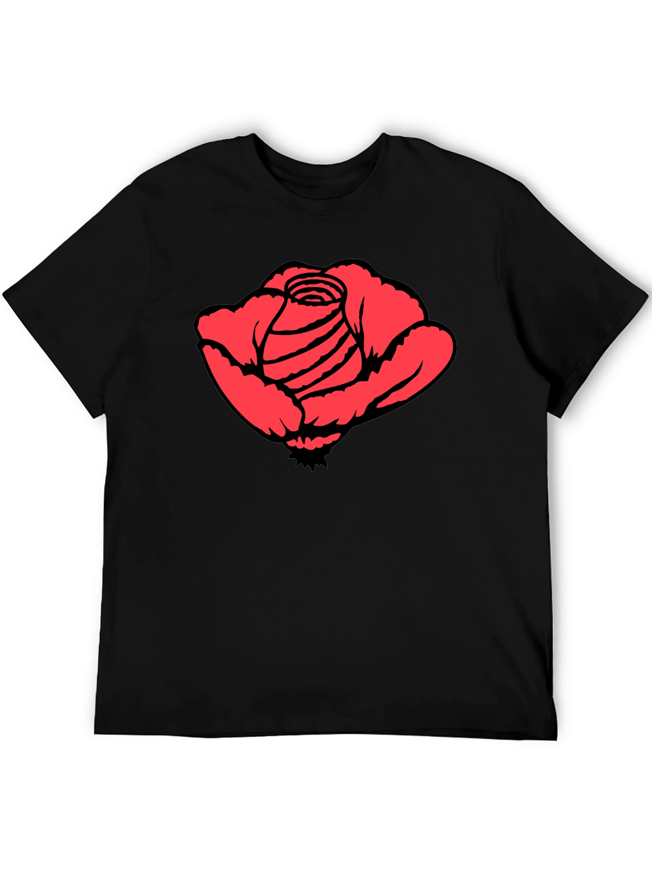 Red Rose Graphic Black T-Shirt