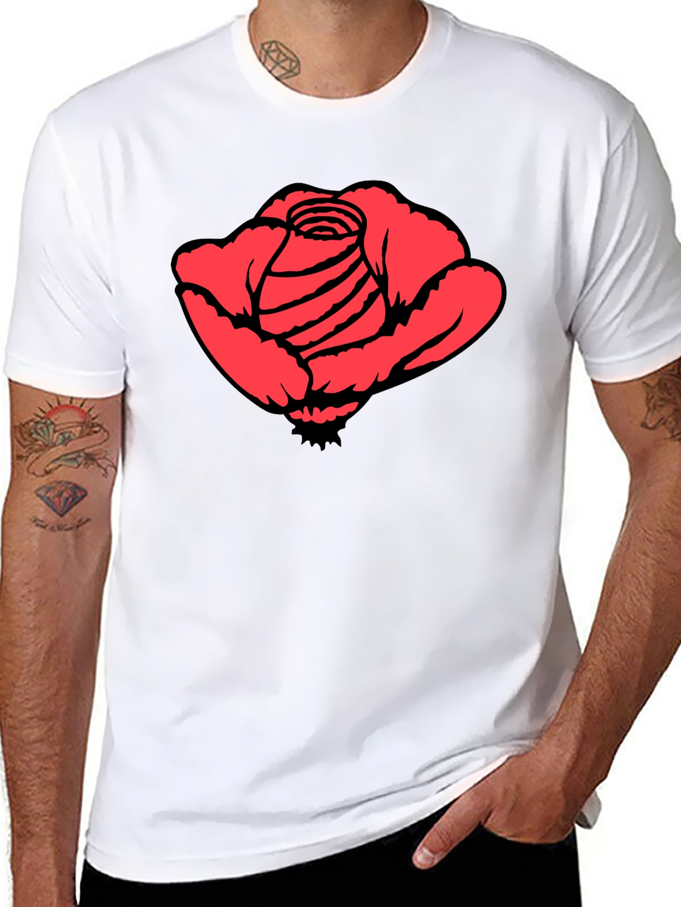 Red Rose Graphic Black T-Shirt