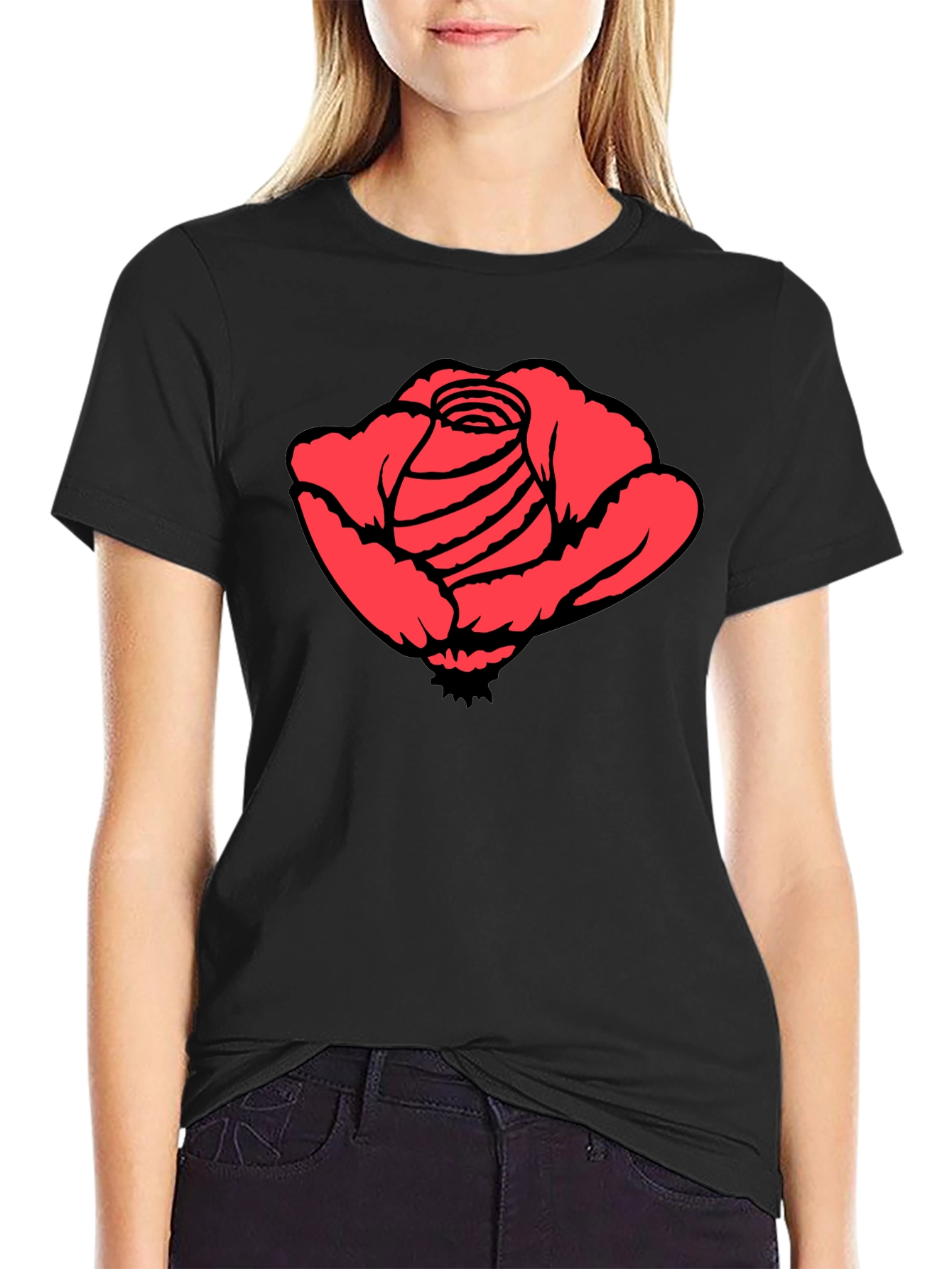 Red Rose Graphic Black T-Shirt