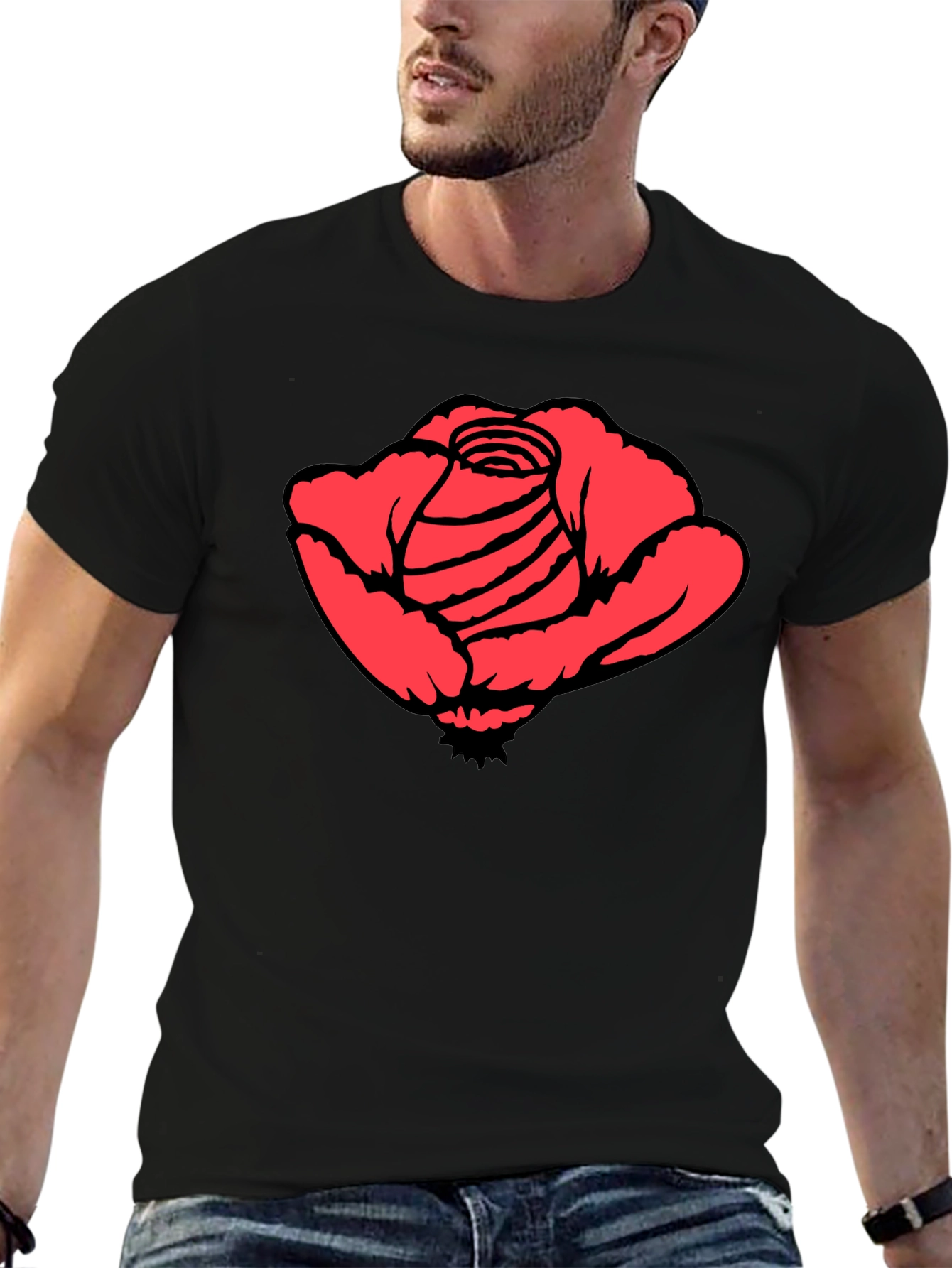 Red Rose Graphic Black T-Shirt