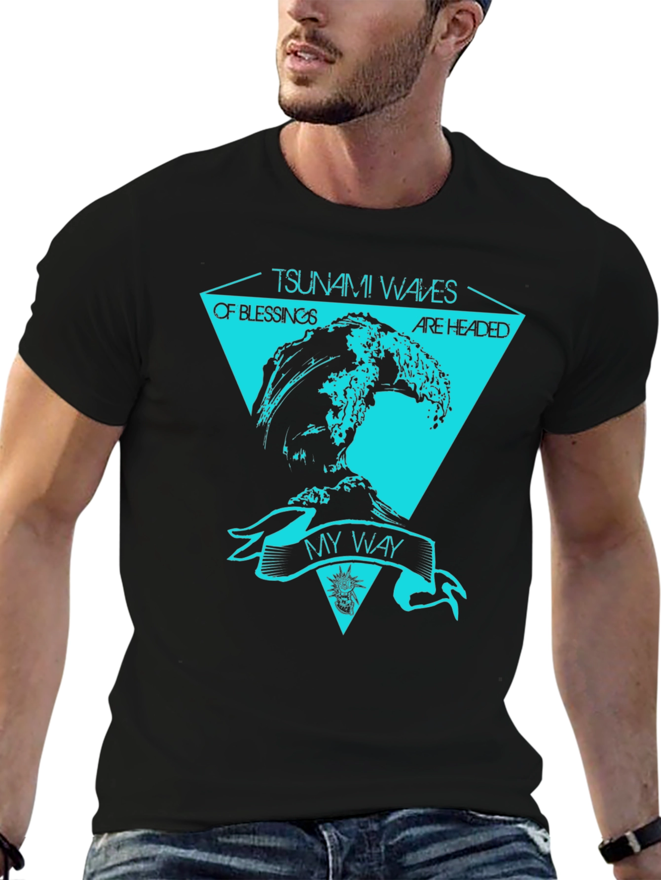 Tsunami Waves Graphic T-Shirt - Black Cotton Tee