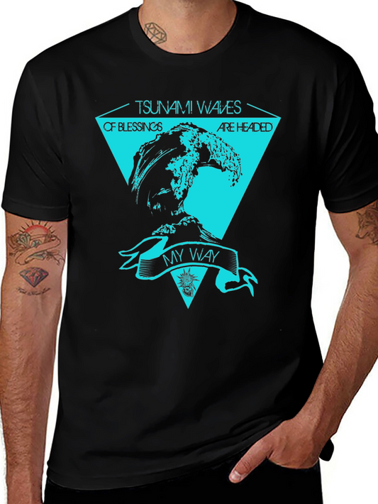 Tsunami Waves Graphic T-Shirt - Black Cotton Tee