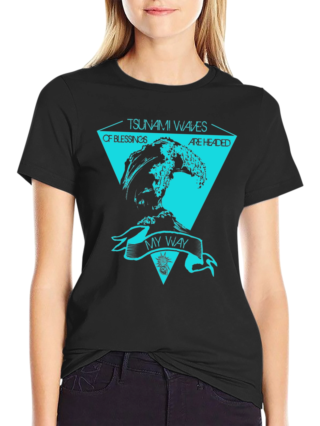 Tsunami Waves Graphic T-Shirt - Black Cotton Tee
