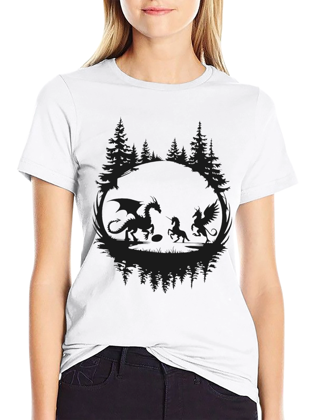Dragon & Phoenix Graphic Black T-Shirt