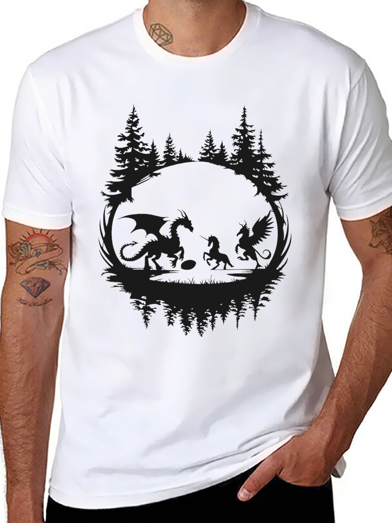 Dragon & Phoenix Graphic Black T-Shirt
