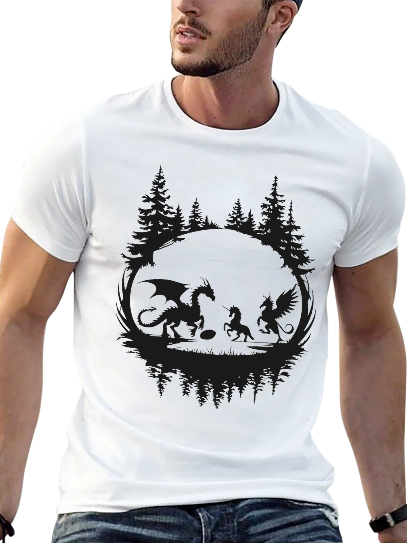 Dragon & Phoenix Graphic Black T-Shirt